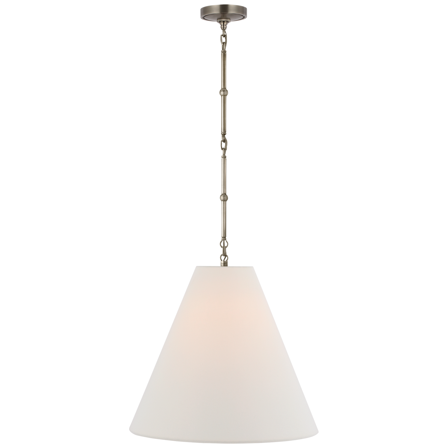 Goodman Medium Hanging Light in Antique Nickel with Linen Shade Open Box