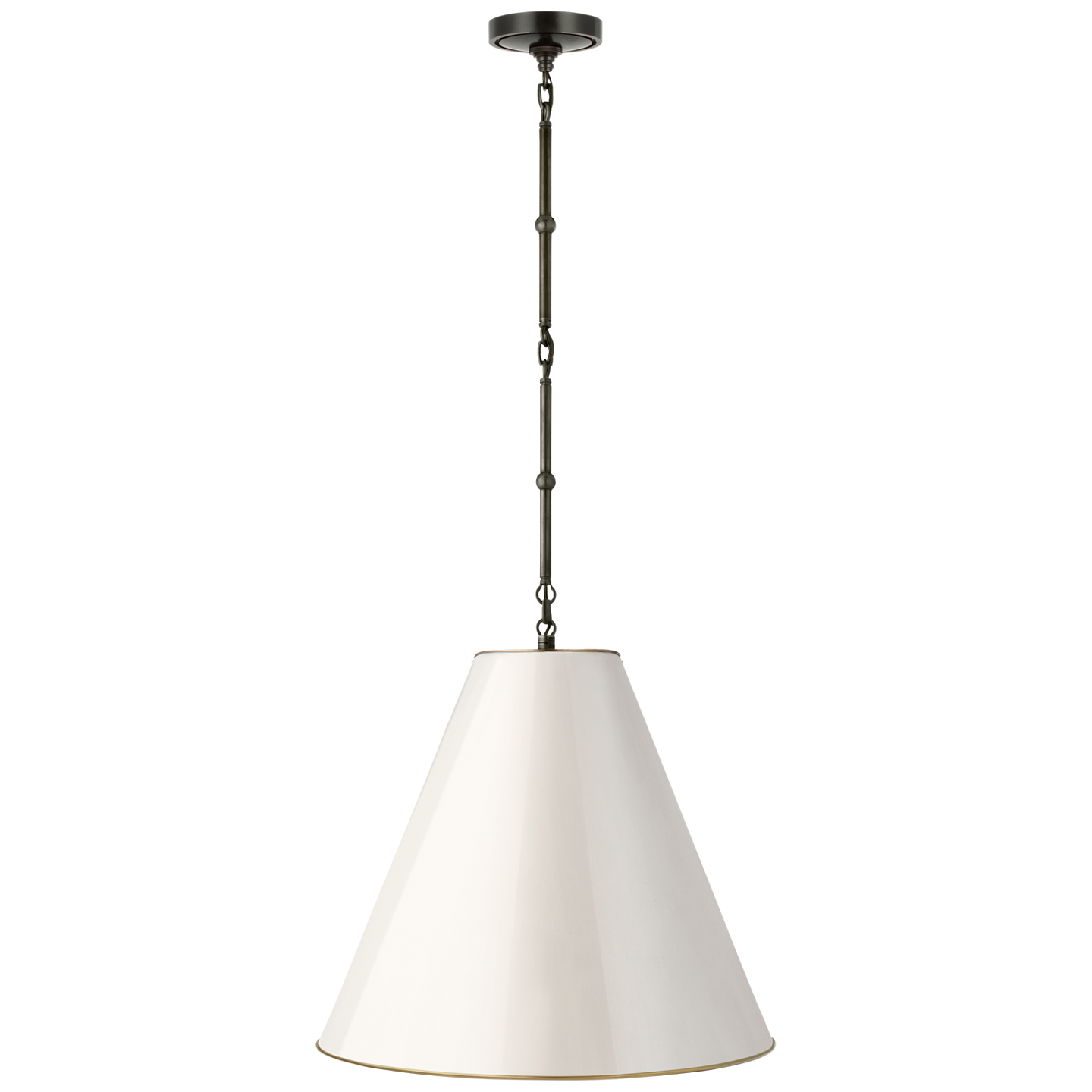 Goodman Medium Hanging Light in Bronze with Antique White Shade Open Box