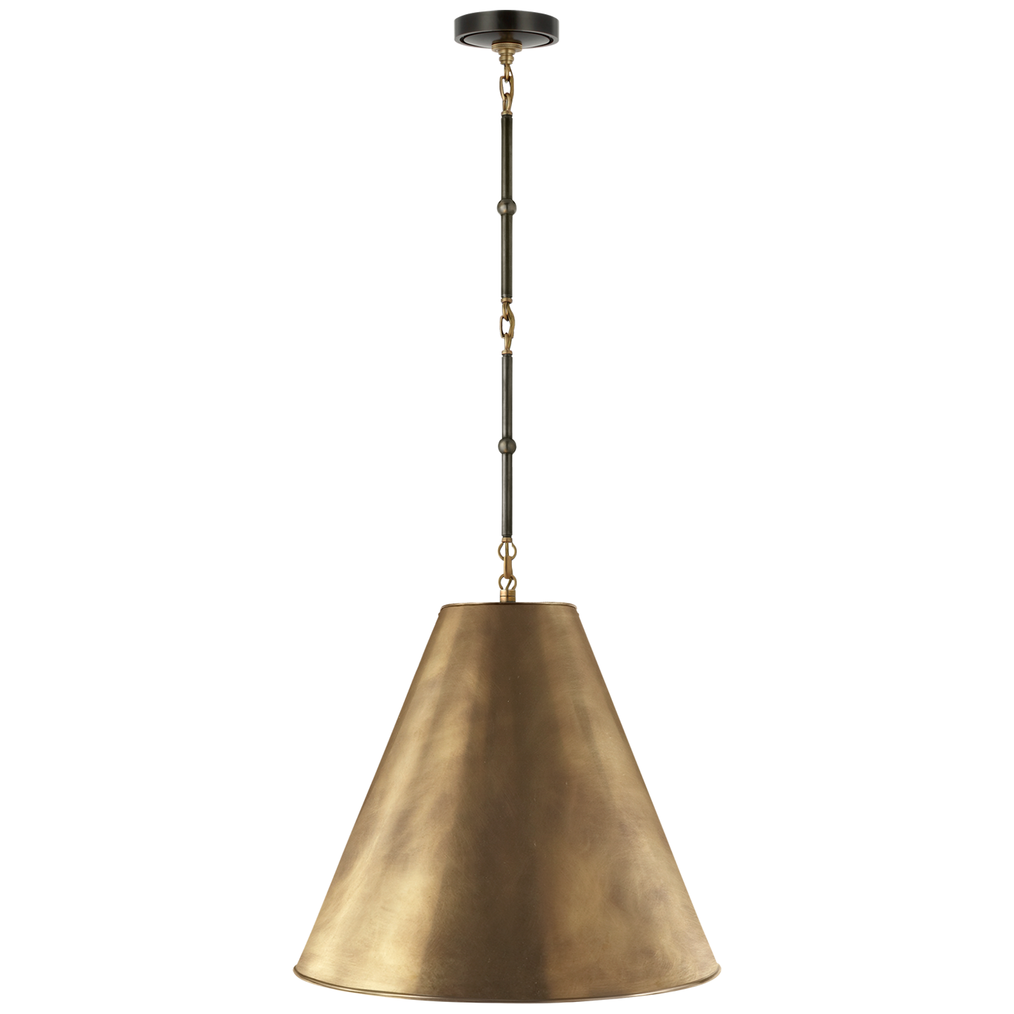 Goodman Medium Hanging Light in Bronze and Hand-Rubbed Antique Brass with Hand-Rubbed Antique Brass Shade Open Box
