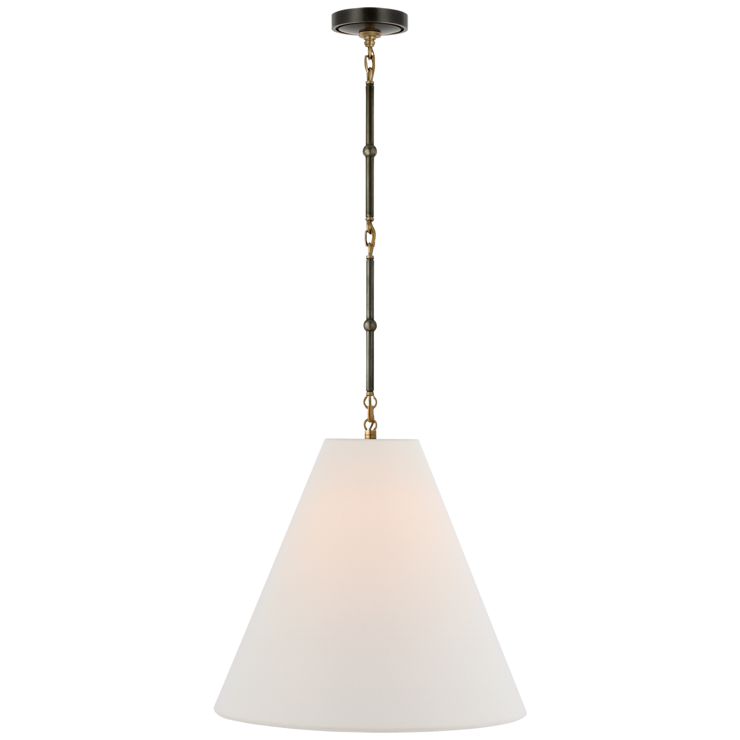 Goodman Medium Hanging Light in Bronze and Hand-Rubbed Antique Brass with Linen Shade Open Box