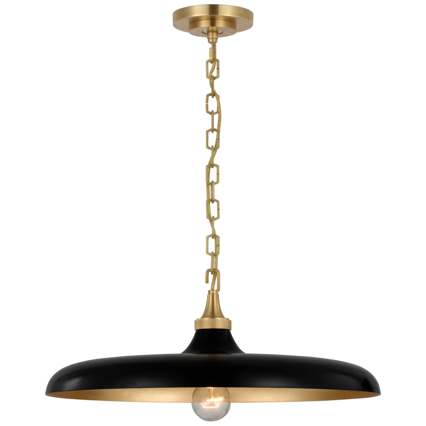 Piatto Medium Pendant in Hand-Rubbed Antique Brass with Aged Iron Shade Open Box