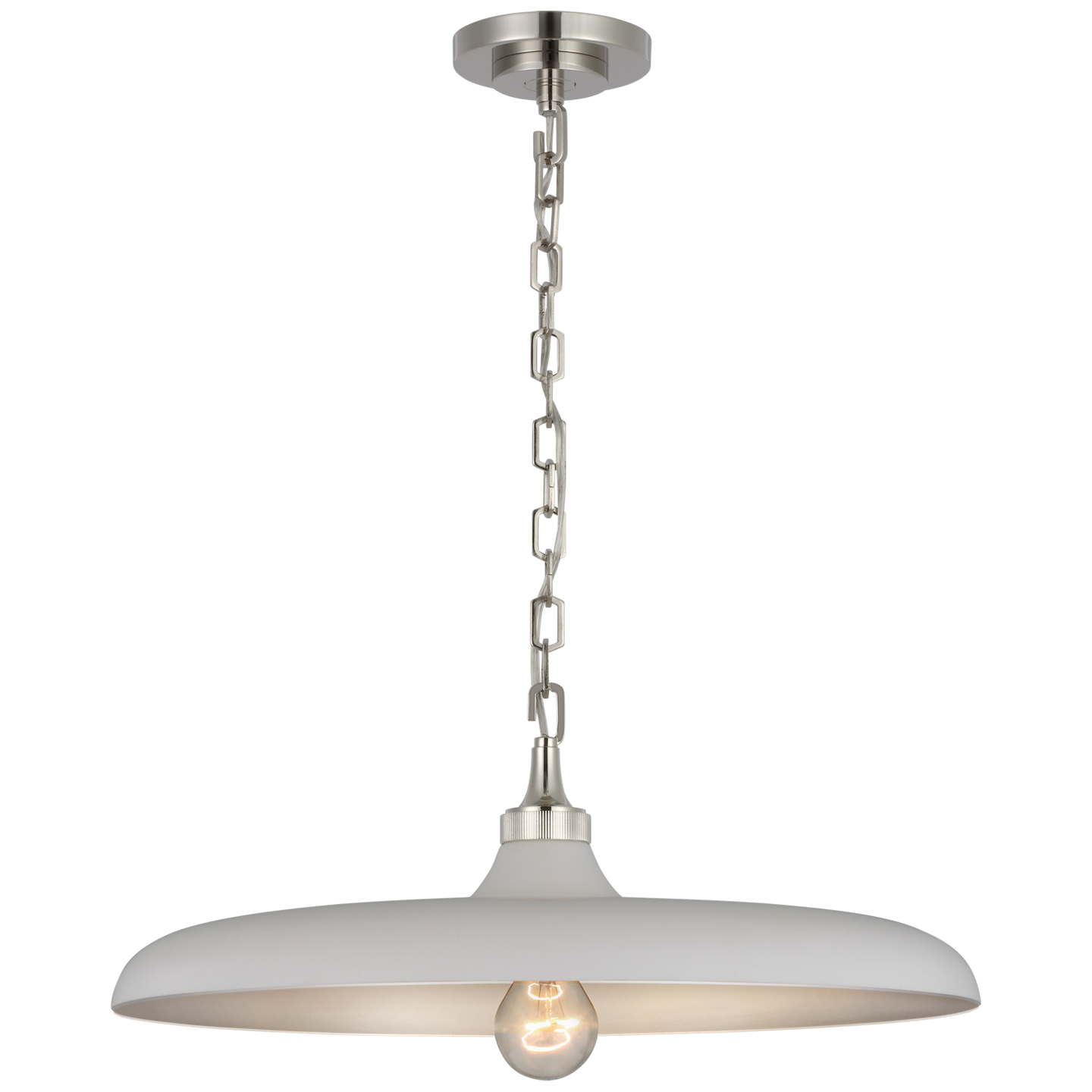 Piatto Medium Pendant in Polished Nickel with Plaster White Shade Open Box