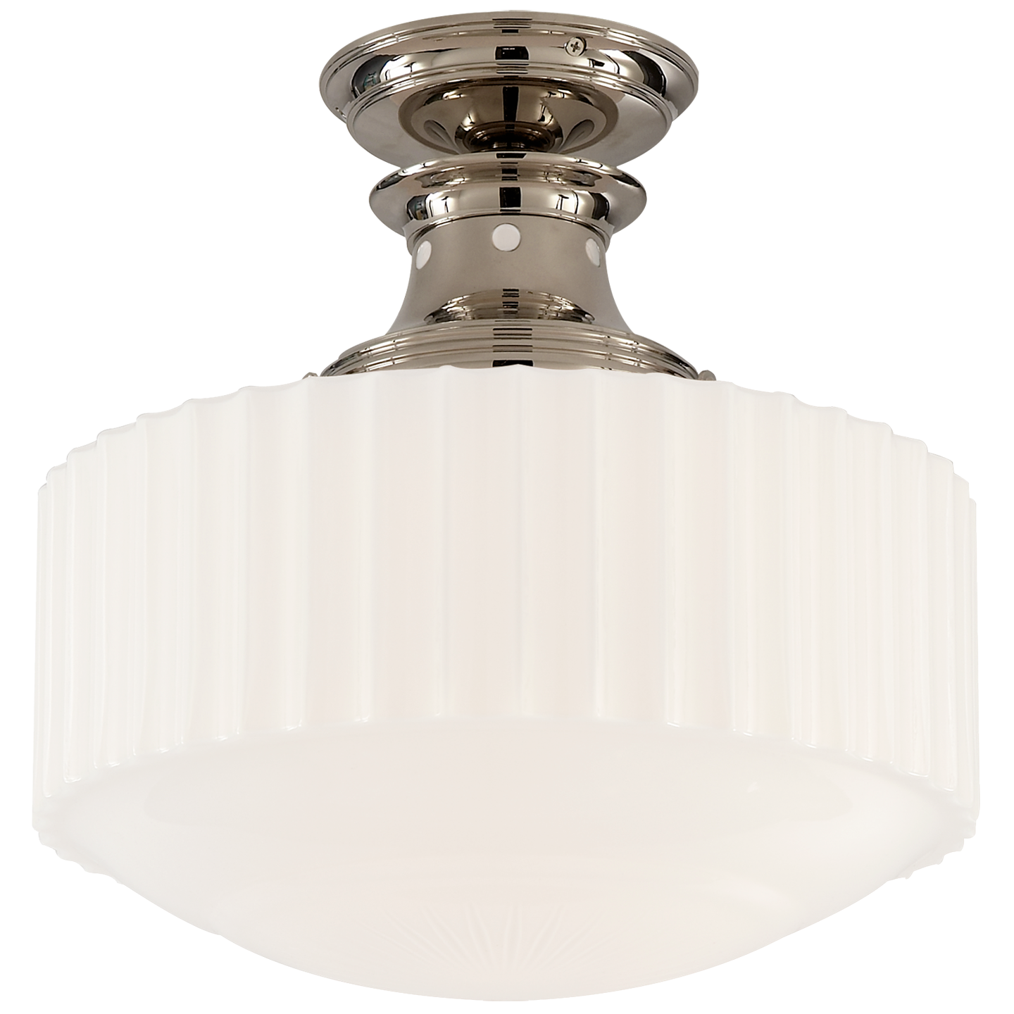 Milton Road Flush Mount in Polished Nickel with White Glass Open Box