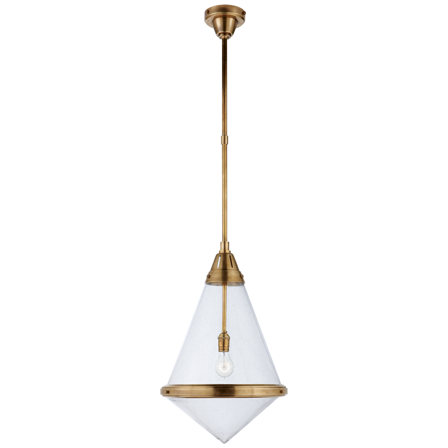 Gale Large Pendant in Hand-Rubbed Antique Brass with Seeded Glass Open Box