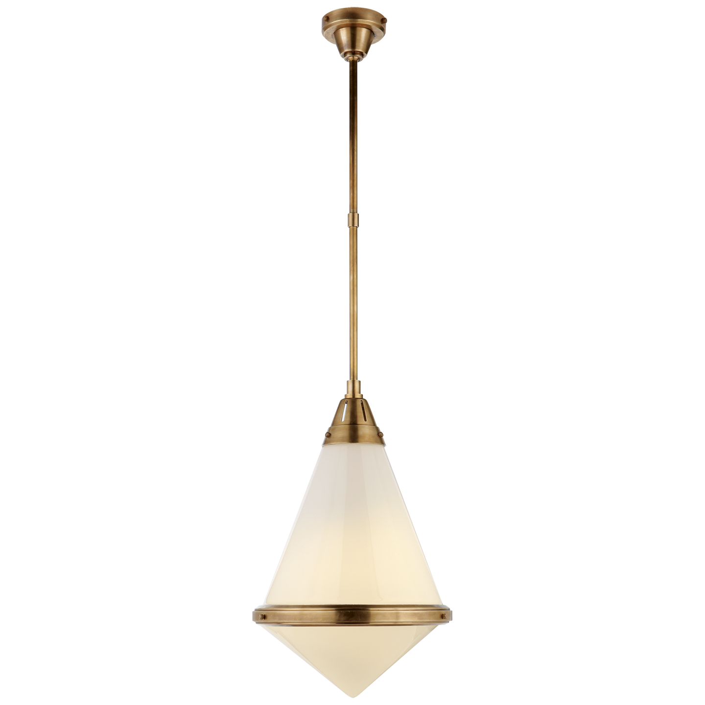 Gale Large Pendant in Hand-Rubbed Antique Brass with White Glass Open Box