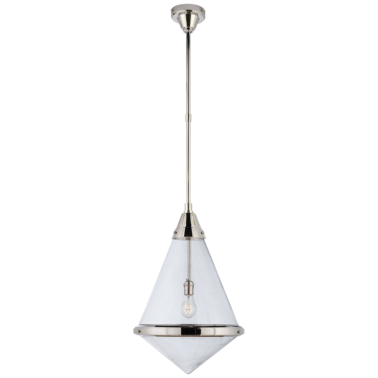 Gale Large Pendant in Polished Nickel with Seeded Glass Open Box