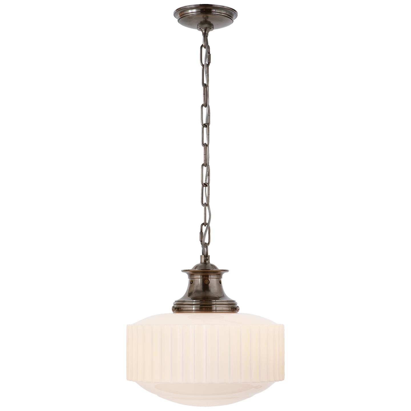 Milton Road Pendant in Antique Nickel with White Glass