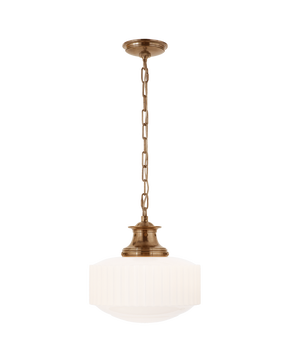 Milton Road Pendant in Hand-Rubbed Antique Brass with White Glass