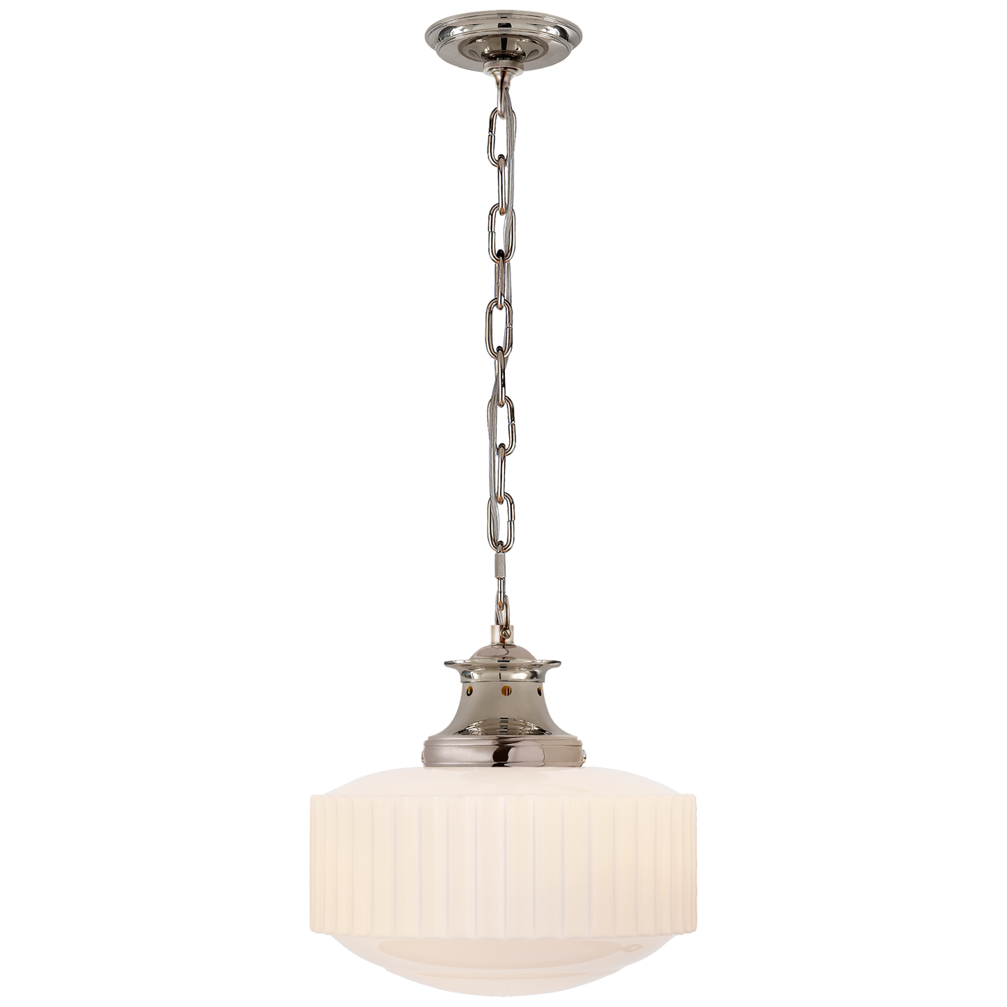 Milton Road Pendant in Polished Nickel with White Glass