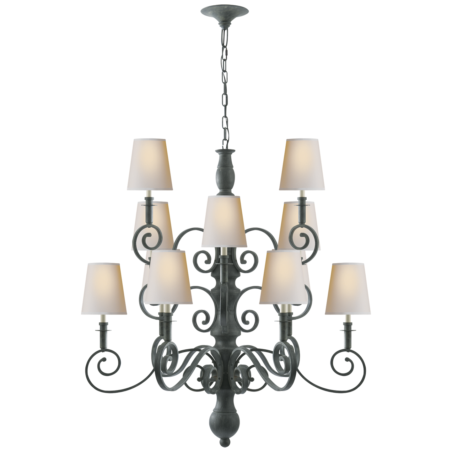 Lillie Road Medium Chandelier in Dark Green with Natural Paper Shades Open Box