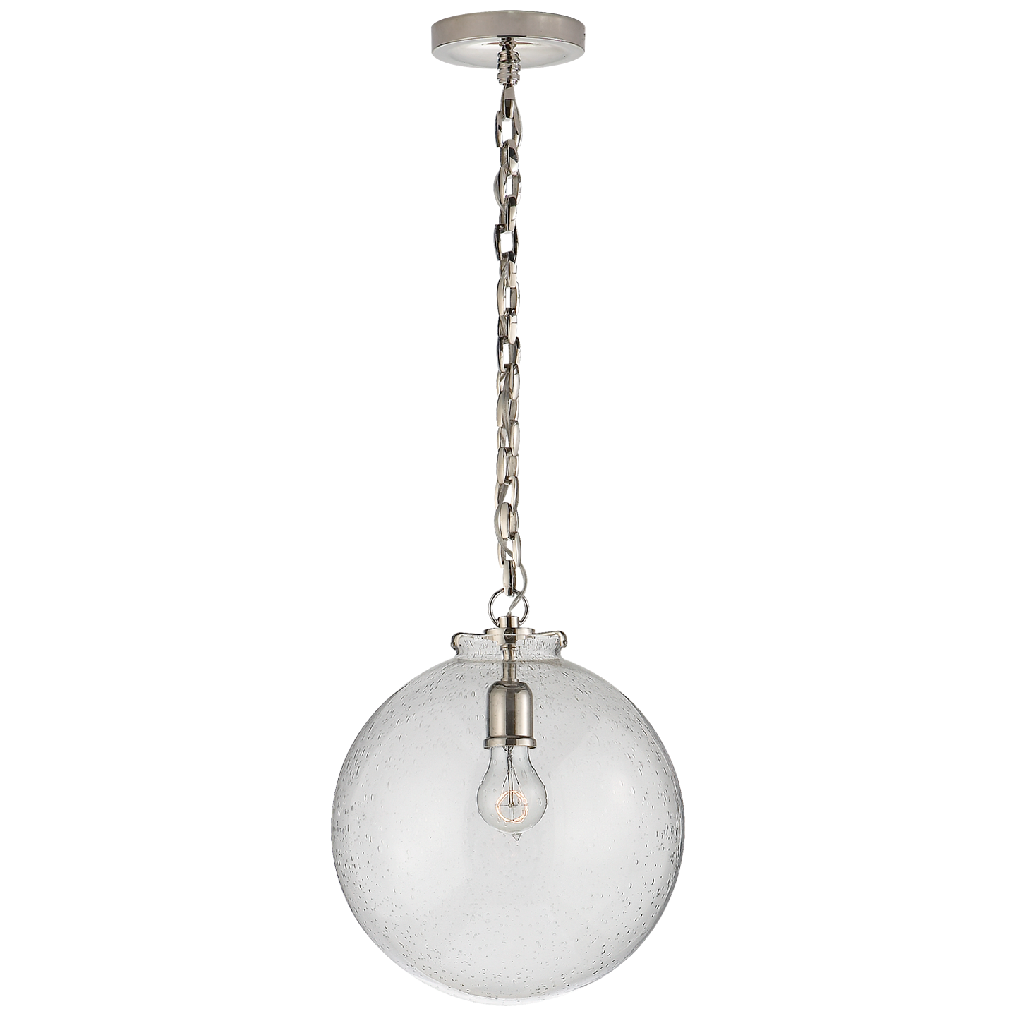 Katie Globe Pendant in Polished Nickel with Seeded Glass Open Box