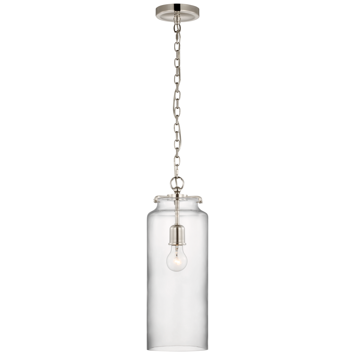Katie Large Cylinder Pendant in Polished Nickel with Clear Glass Open Box