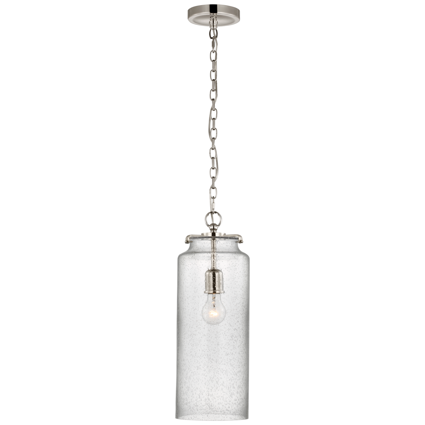 Katie Large Cylinder Pendant in Polished Nickel with Seeded Glass Open Box
