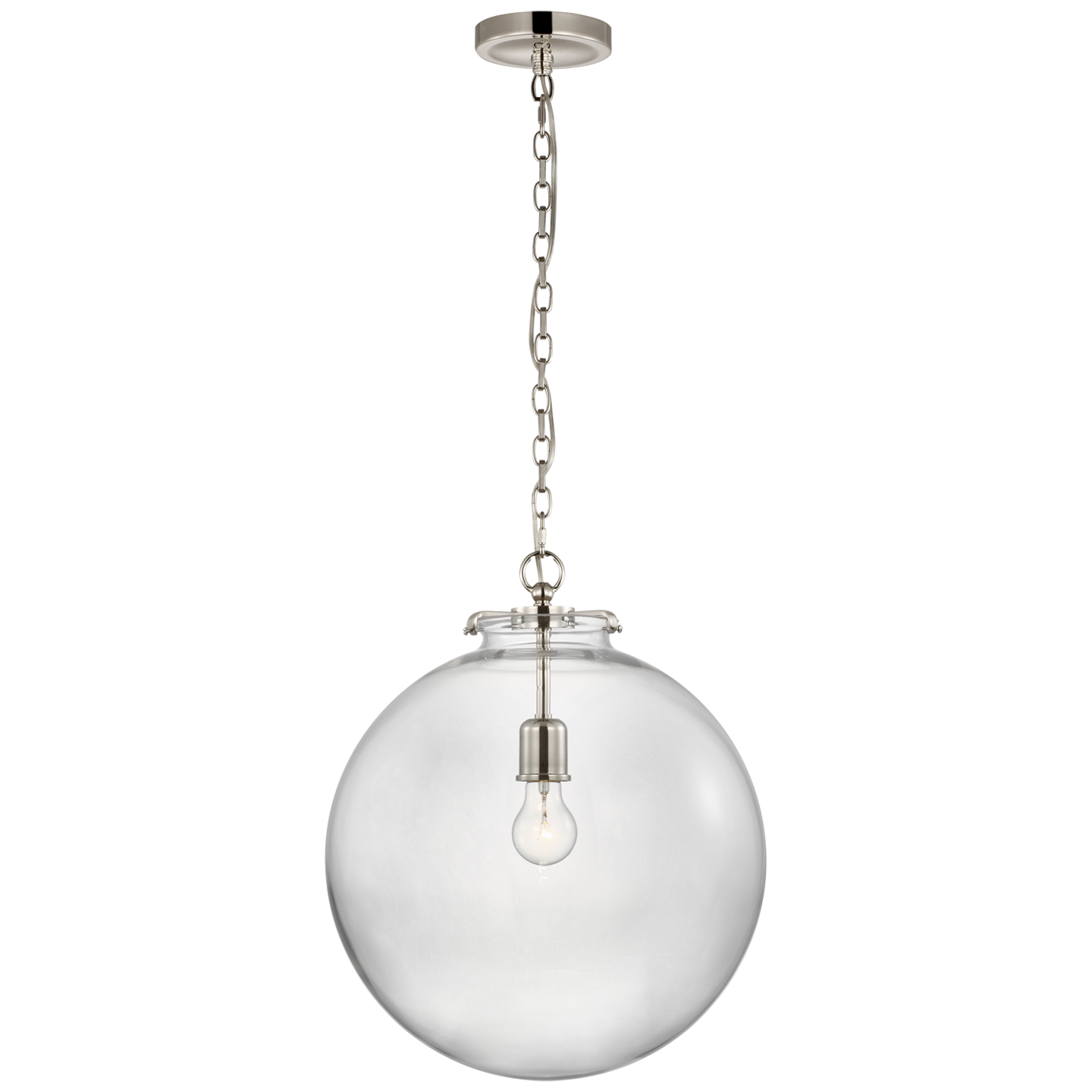 Katie Large Globe Pendant in Polished Nickel with Clear Glass Open Box