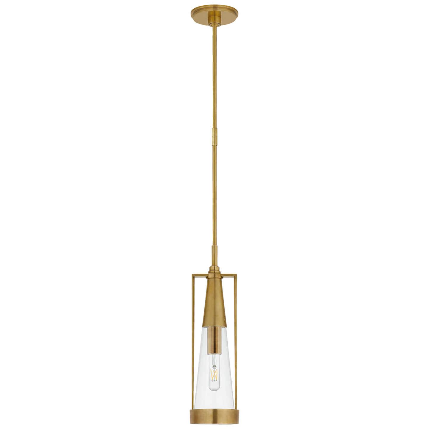 Calix Small Pendant in Hand-Rubbed Antique Brass with Clear Glass
