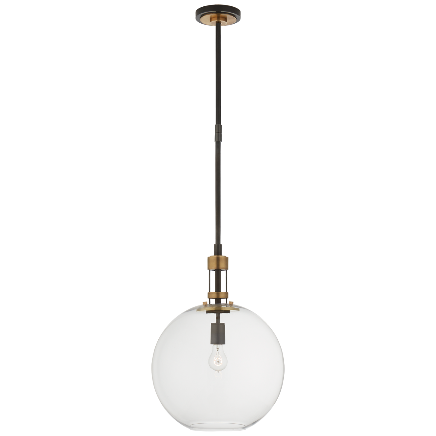 Gable Large Globe Pendant in Bronze and Hand-Rubbed Antique Brass with Clear Glass Open Box