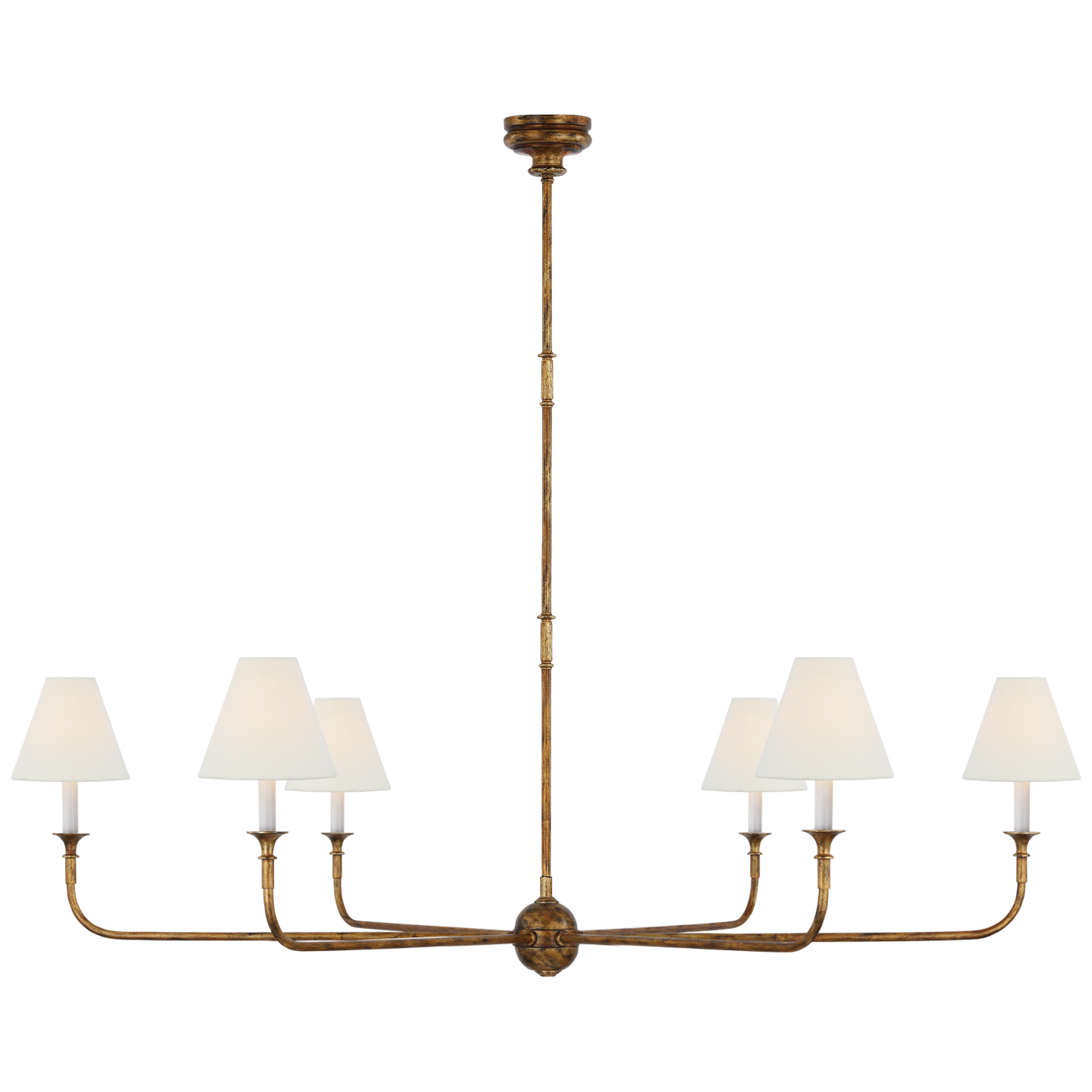 Piaf Grande Chandelier in Antique Gild with Linen Shades Open Box
