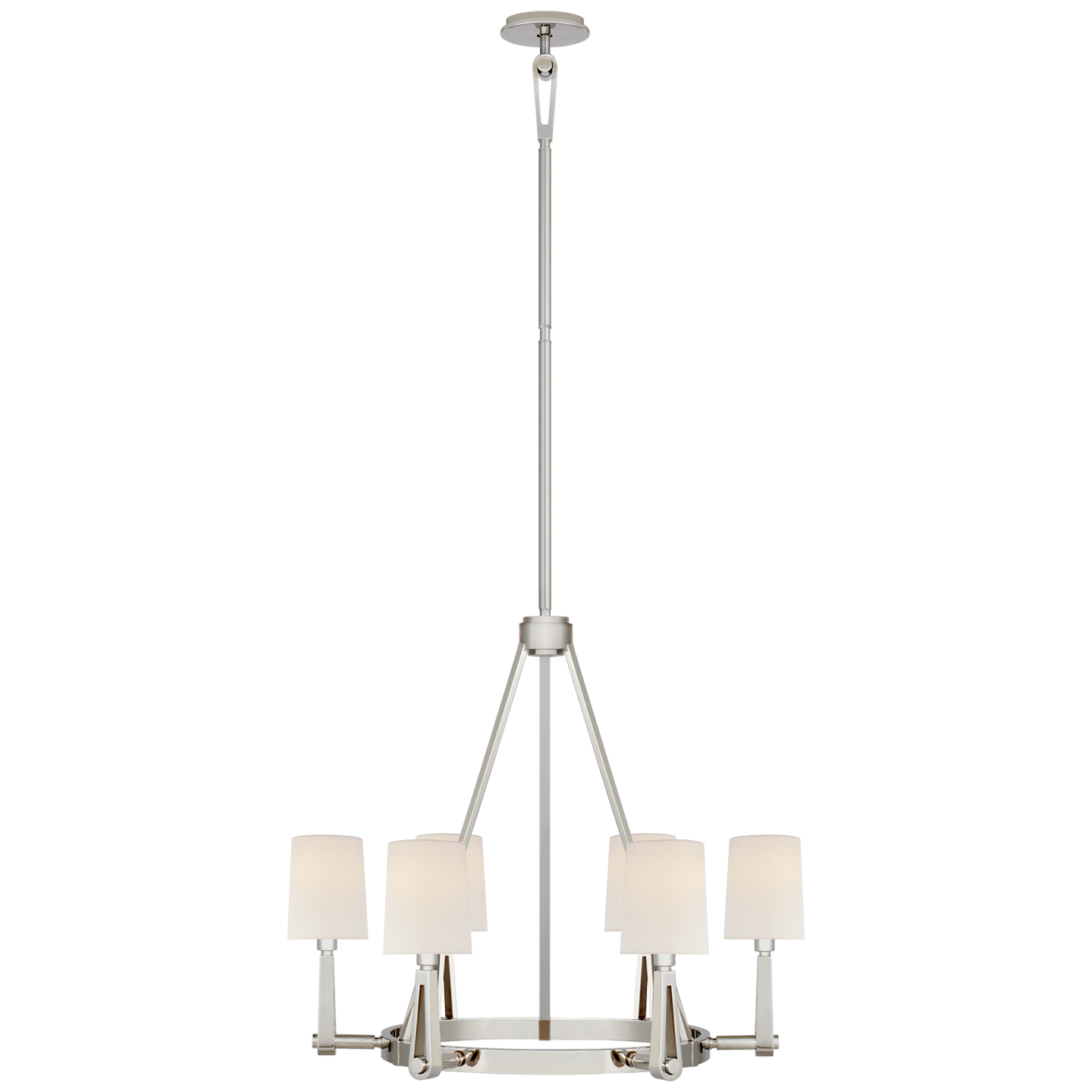Alpha Medium Chandelier in Polished Nickel with Linen Shades Open Box