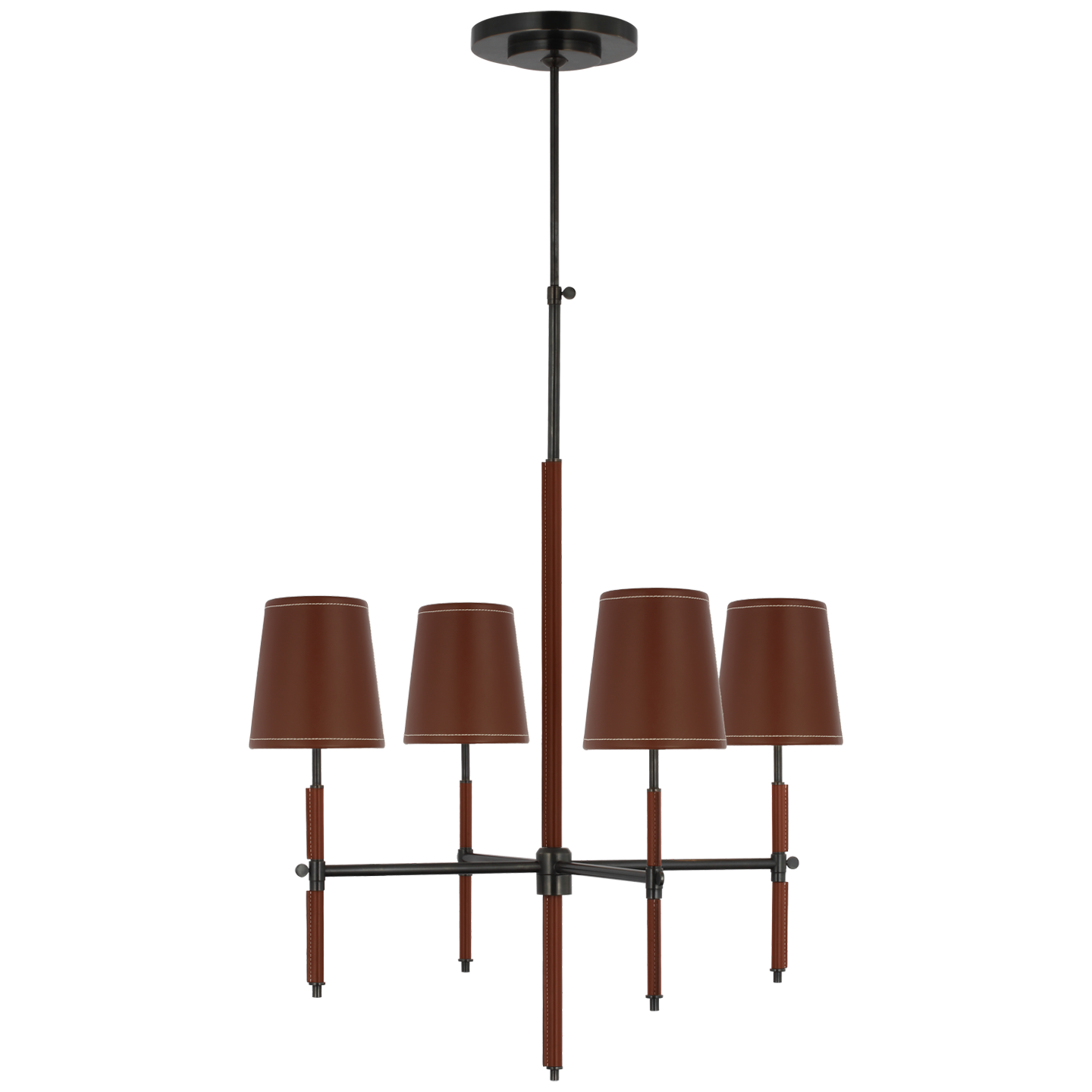 Bryant Small Wrapped Chandelier in Bronze and Saddle Leather with Saddle Leather Shade