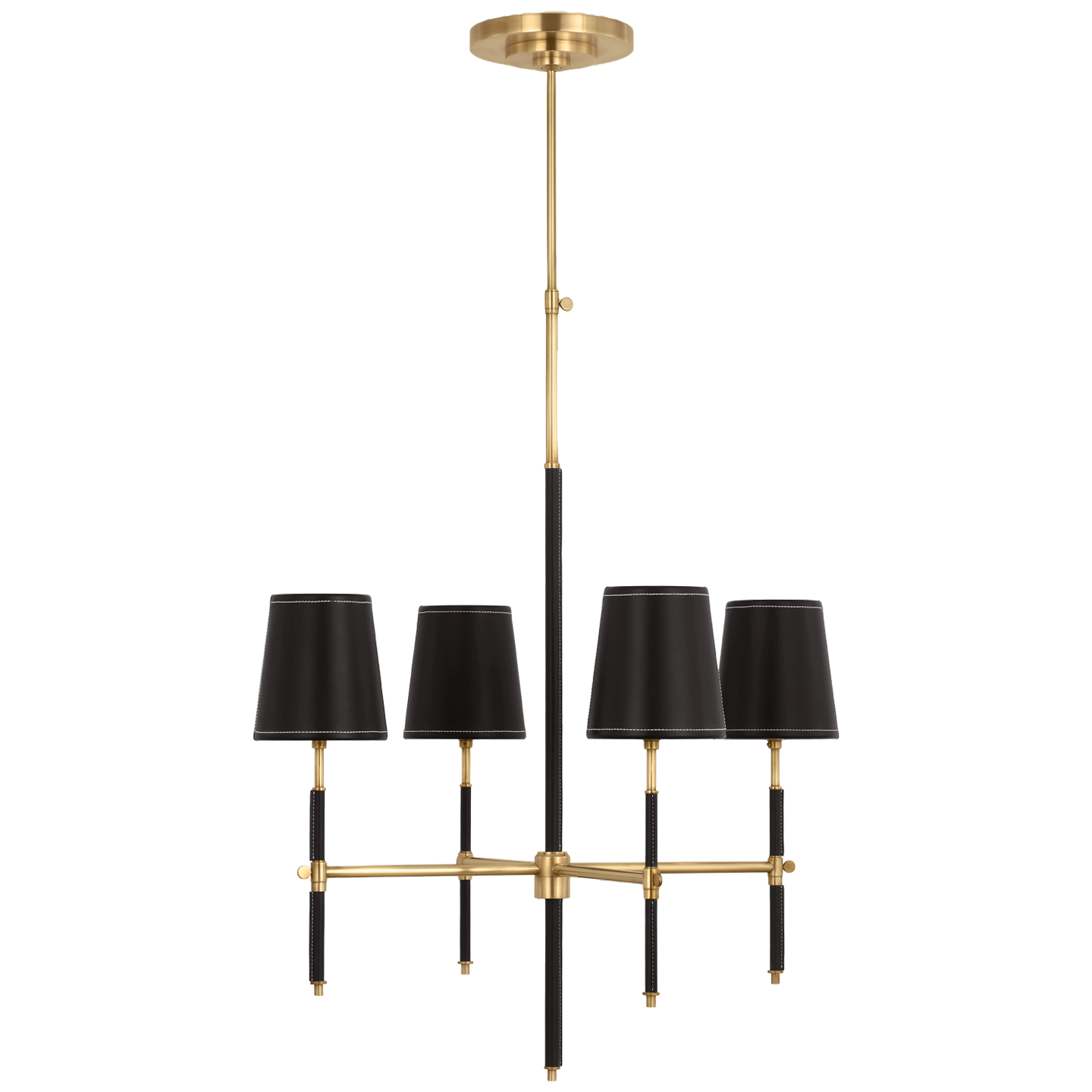 Bryant Small Wrapped Chandelier in Hand-Rubbed Antique Brass and Chocolate Leather with Chocolate Leather Shade
