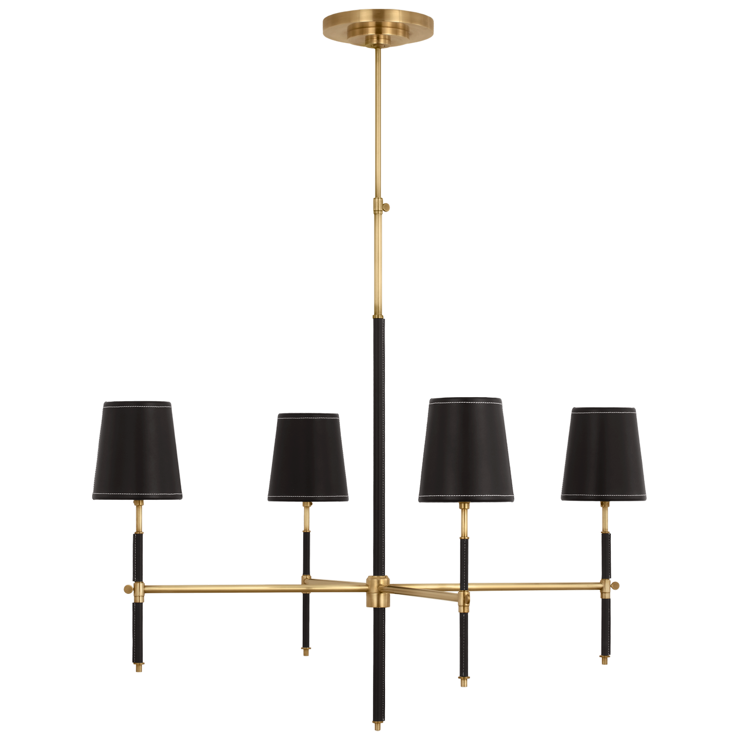 Bryant Large Wrapped Chandelier in Hand-Rubbed Antique Brass and Chocolate Leather with Chocolate Leather Shade