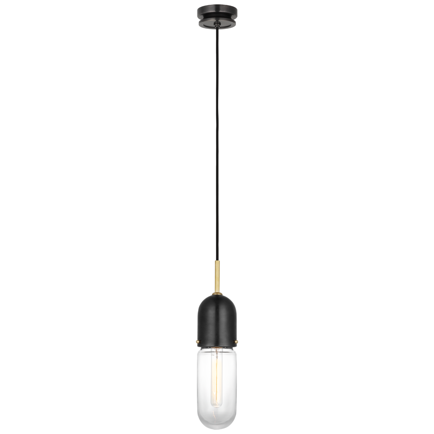 Junio Single Light Pendant in Bronze and Brass with Clear Glass  Open Box