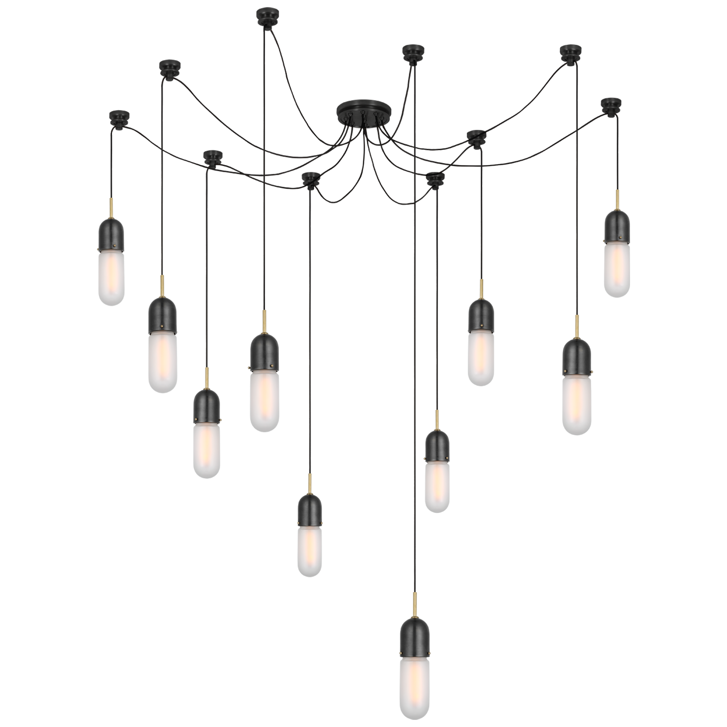 Junio 10-Light Chandelier in Bronze and Brass with Frosted Glass Open Box