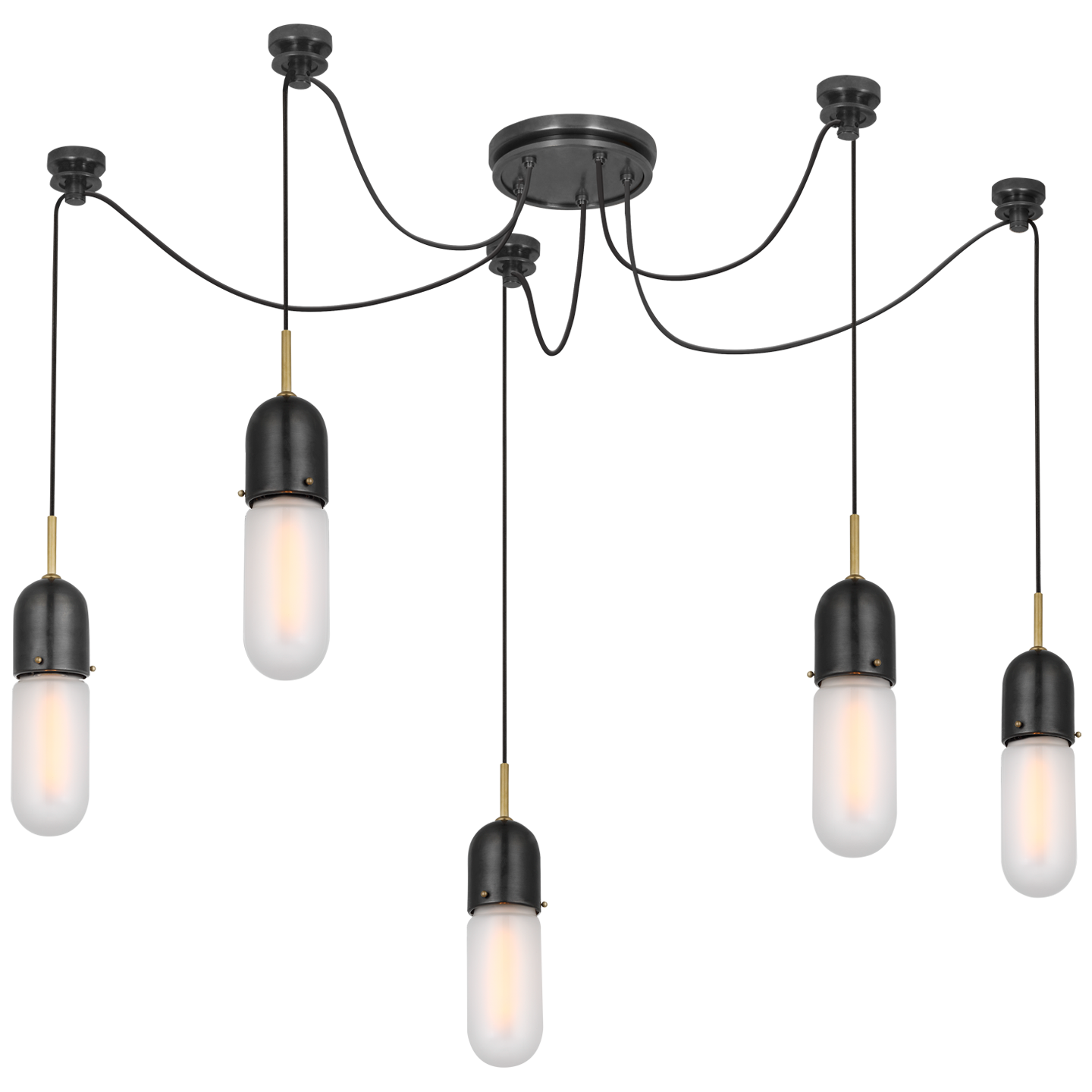 Junio 5-Light Chandelier in Bronze and Brass with Frosted Glass Open Box