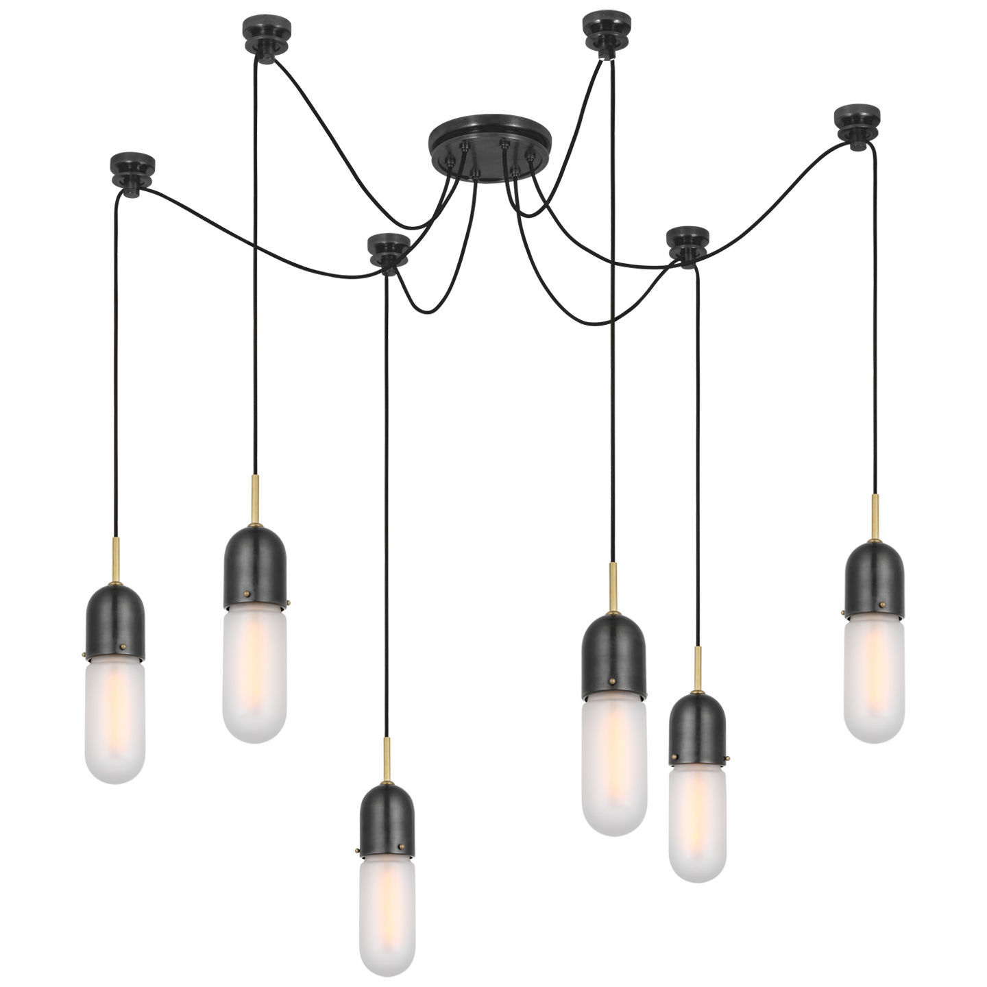 Junio 6-Light Chandelier in Bronze and Brass with Frosted Glass Open Box