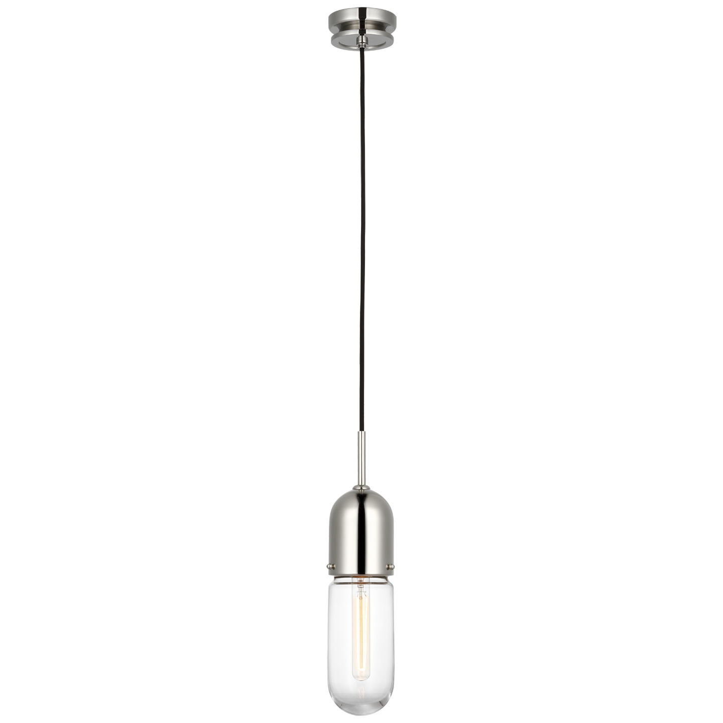 Junio Single Light Pendant in Polished Nickel with Clear Glass  Open Box