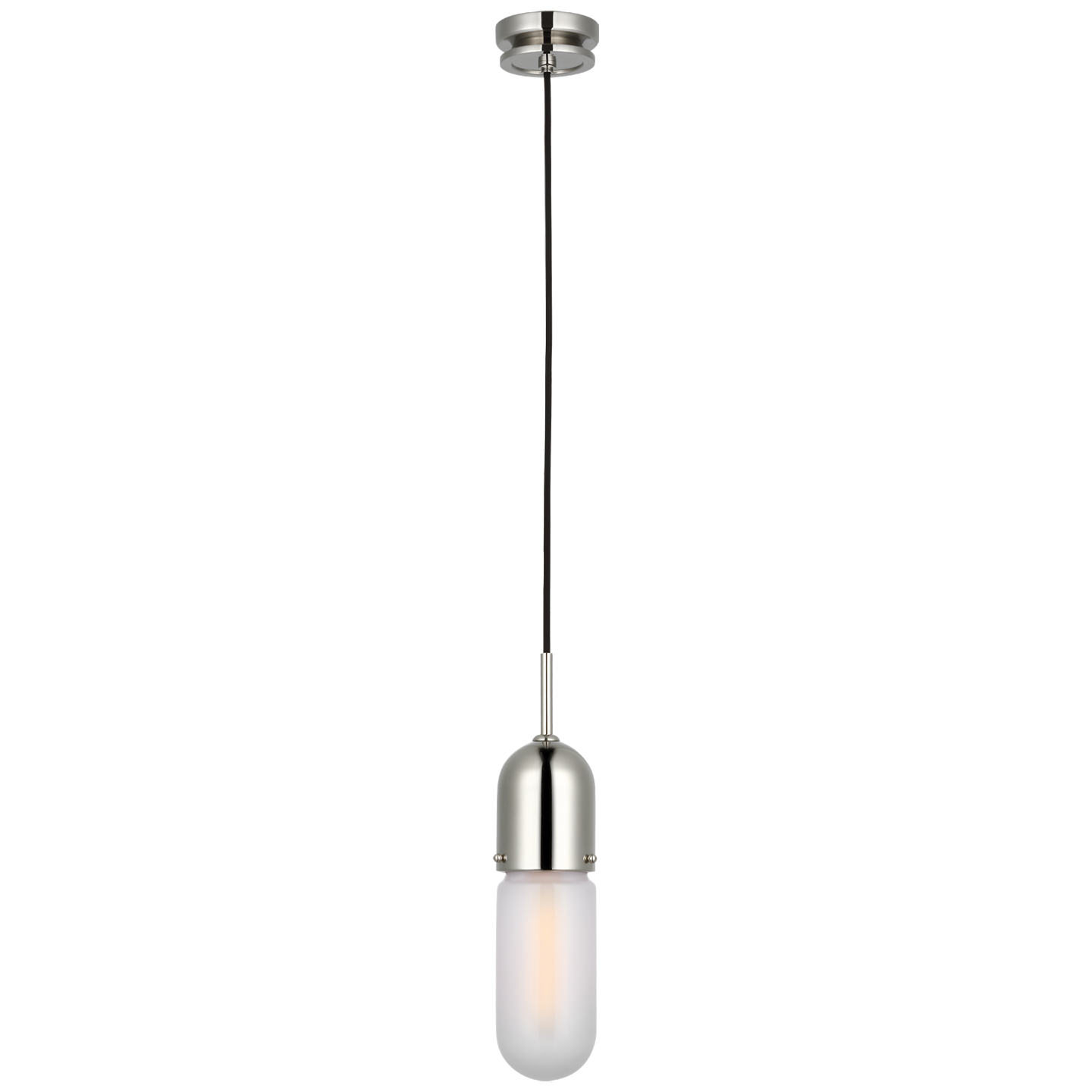 Junio Single Light Pendant in Polished Nickel with Frosted Glass Open Box