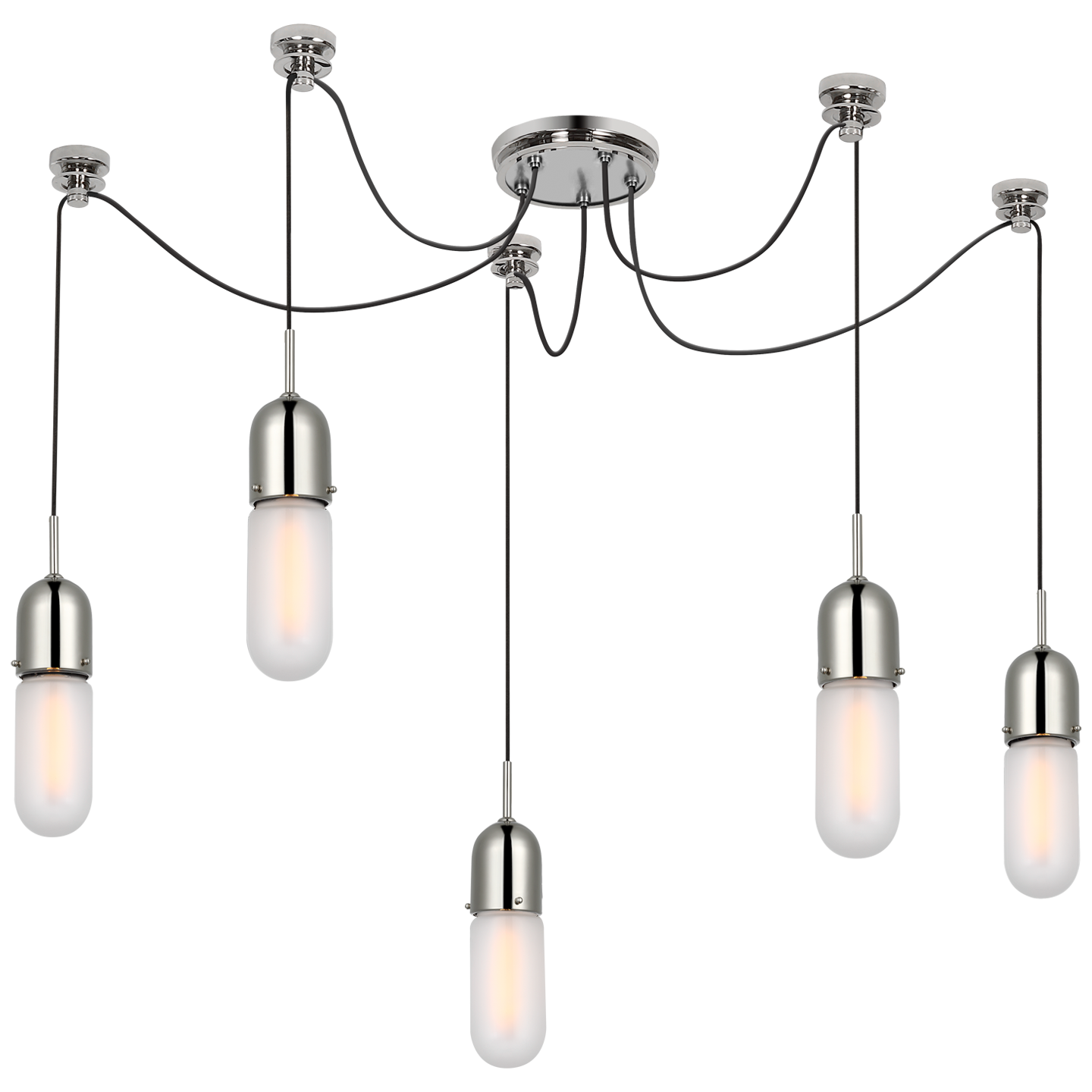 Junio 5-Light Chandelier in Polished Nickel with Frosted Glass Open Box