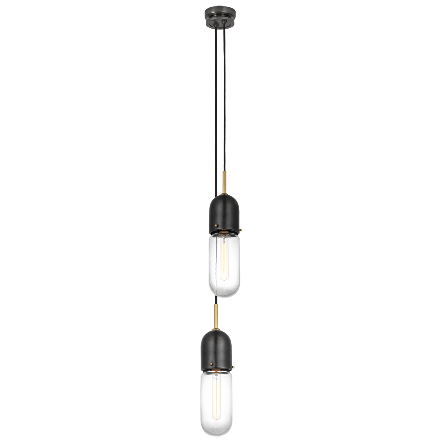 Junio 2-Light Pendant in Bronze and Brass with Clear Glass Open Box