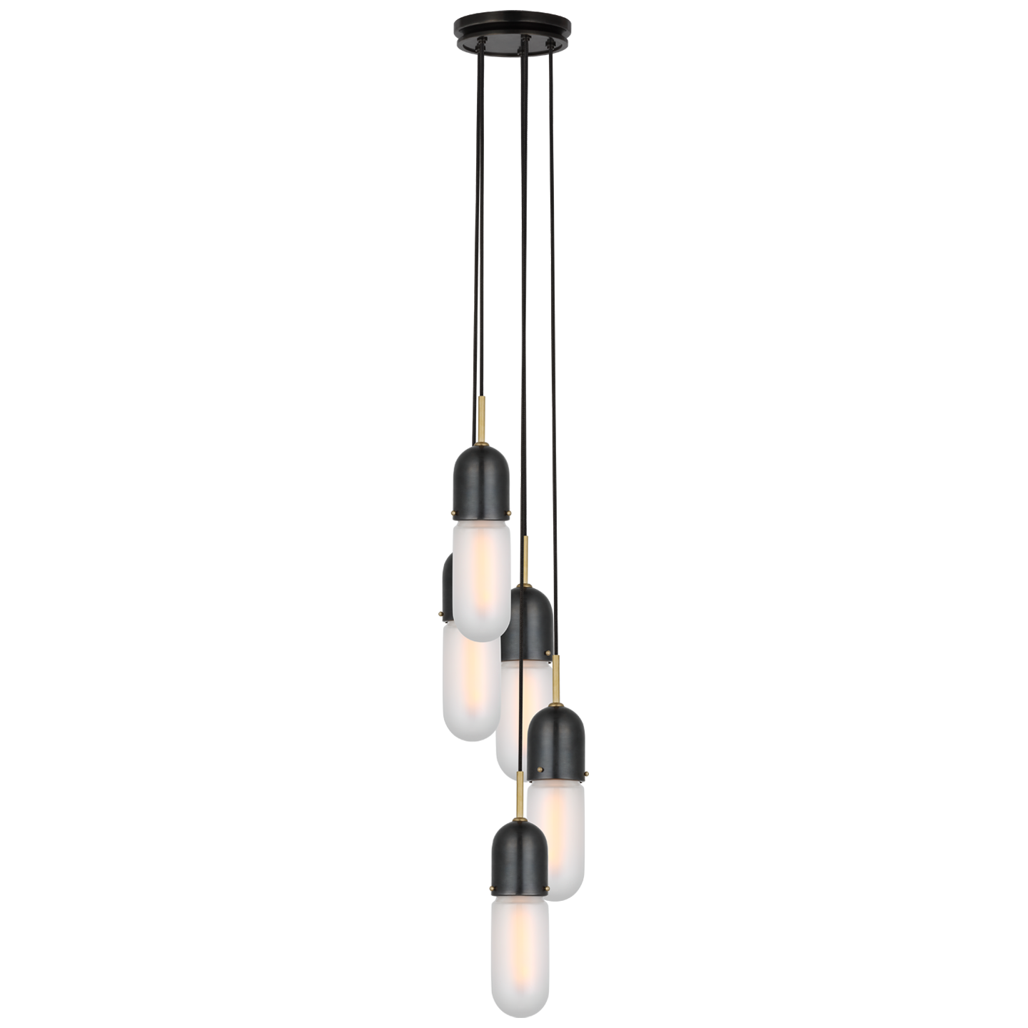 Junio 5-Light Pendant in Bronze and Brass with Frosted Glass Open Box