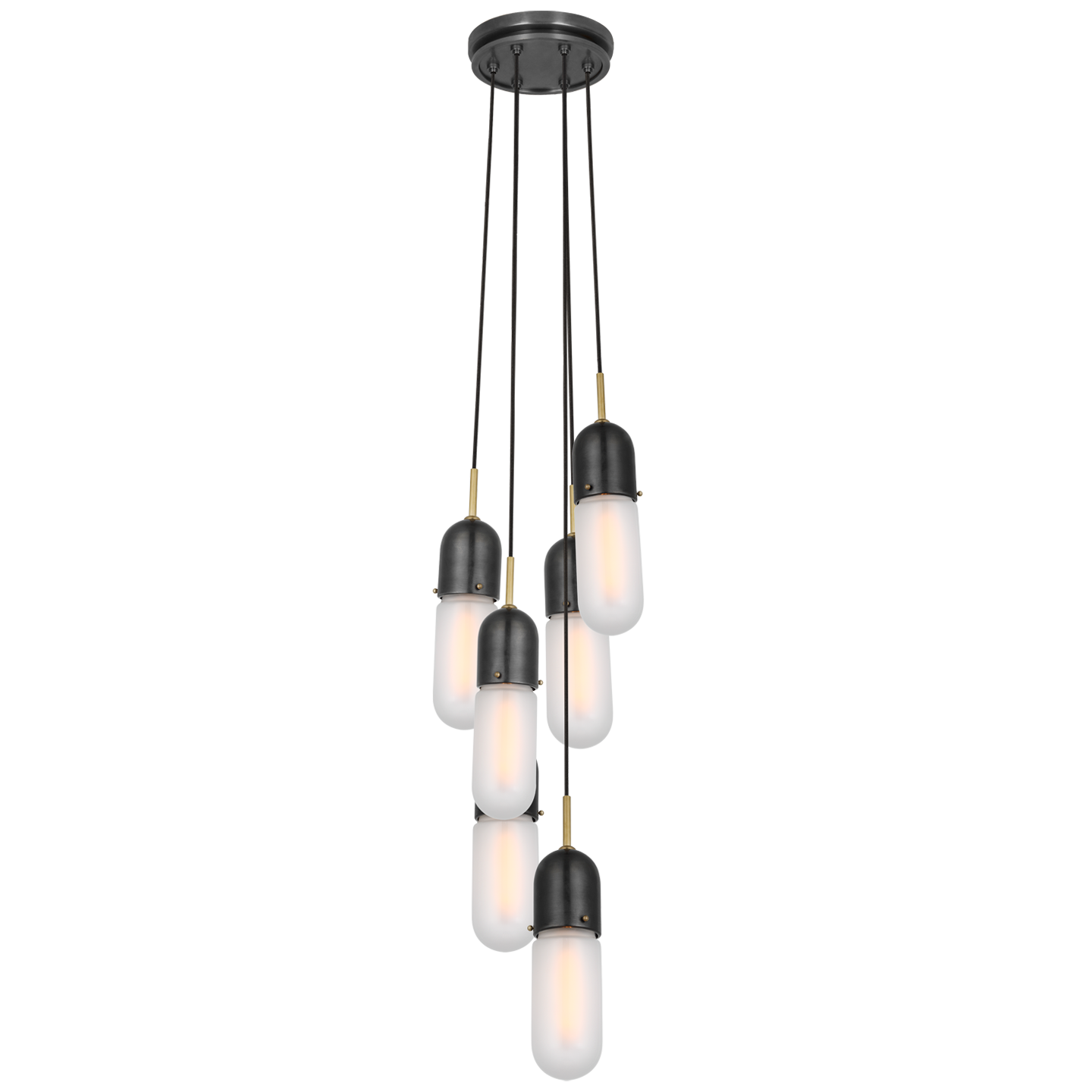 Junio 6-Light Pendant in Bronze and Brass with Frosted Glass Open Box