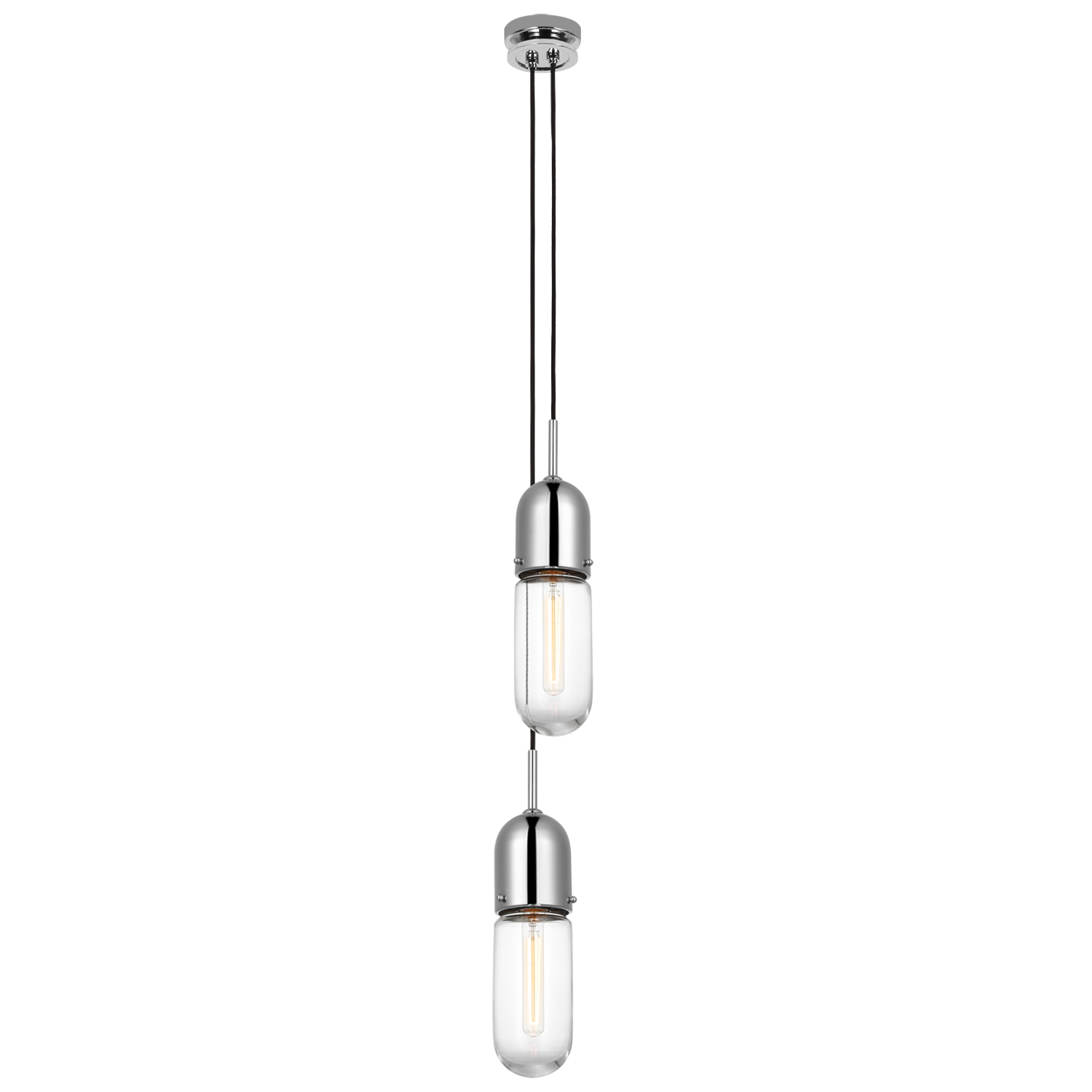 Junio 2-Light Pendant in Polished Nickel with Clear Glass Open Box