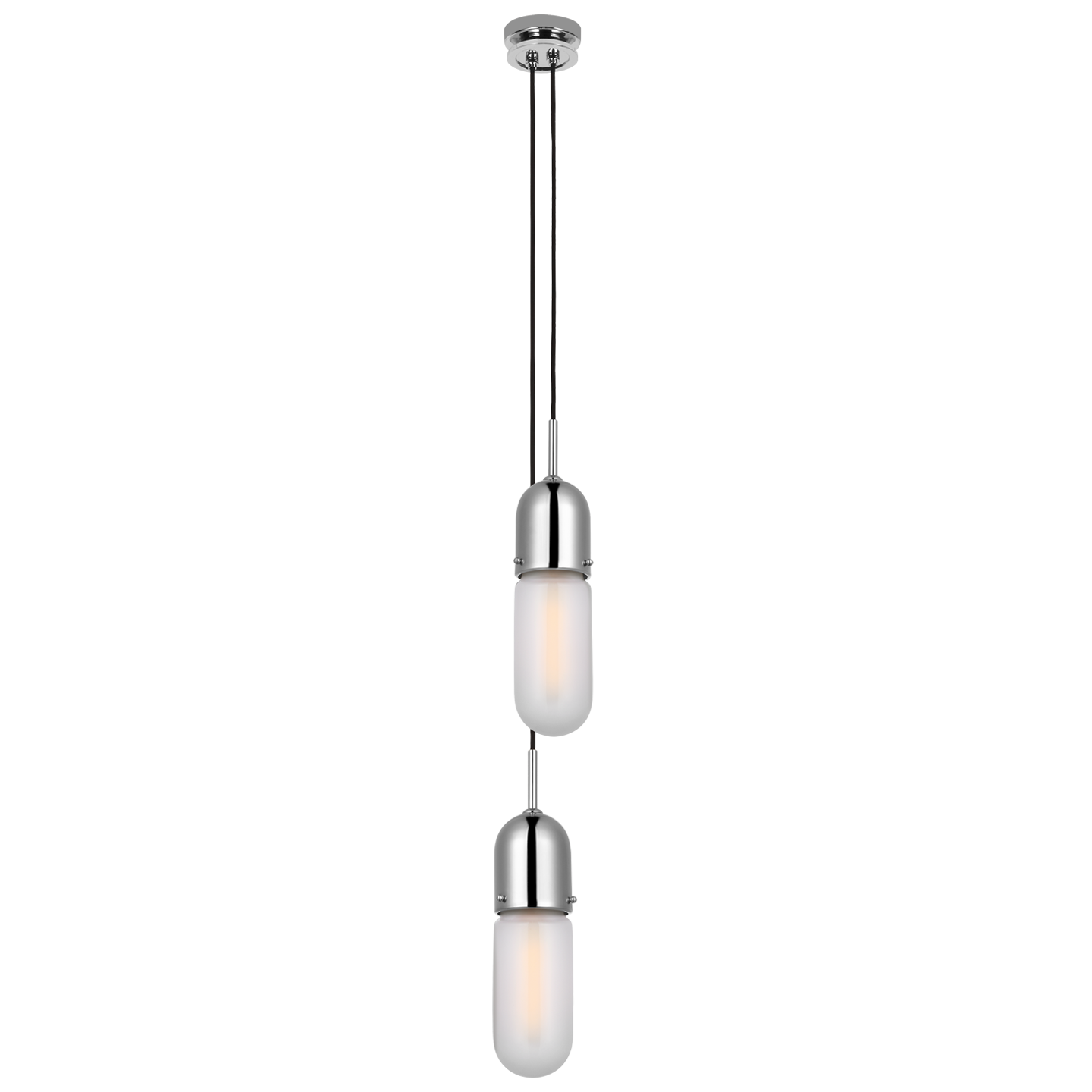 Junio 2-Light Pendant in Polished Nickel with Frosted Glass Open Box
