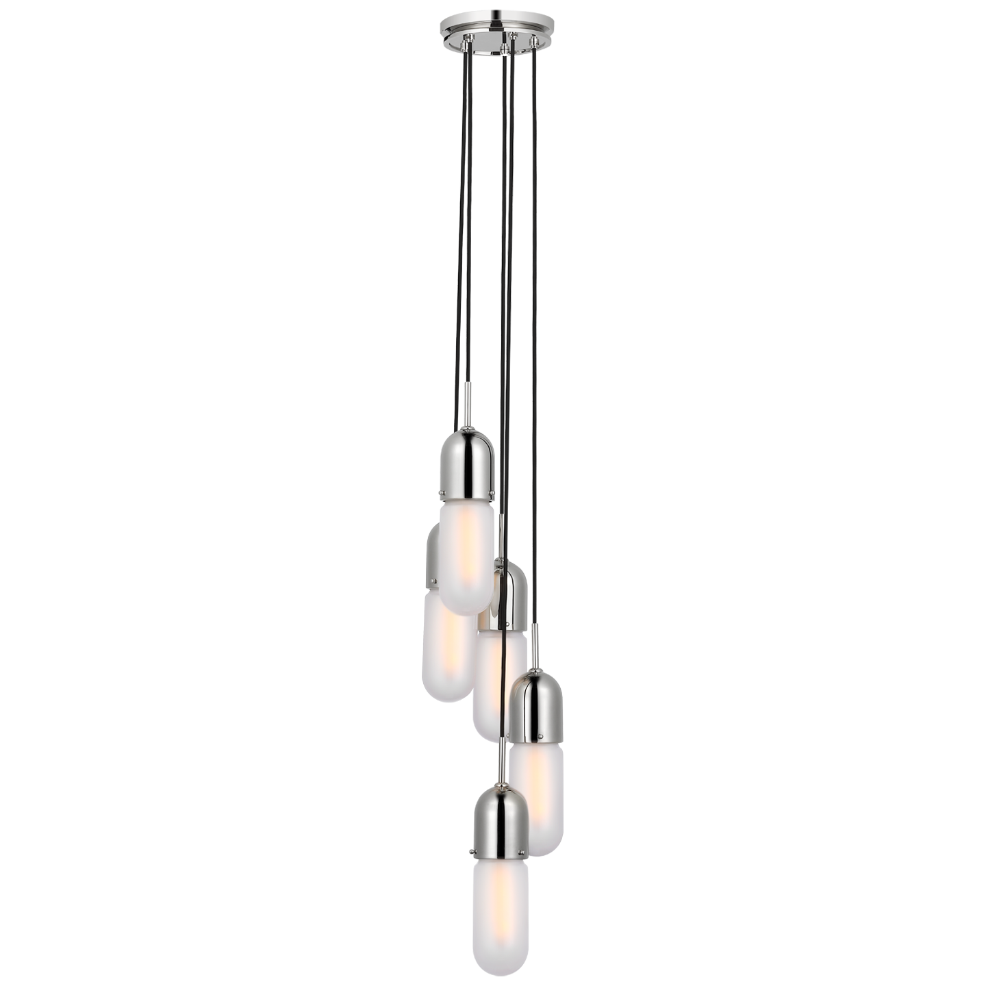 Junio 5-Light Pendant in Polished Nickel with Frosted Glass Open Box