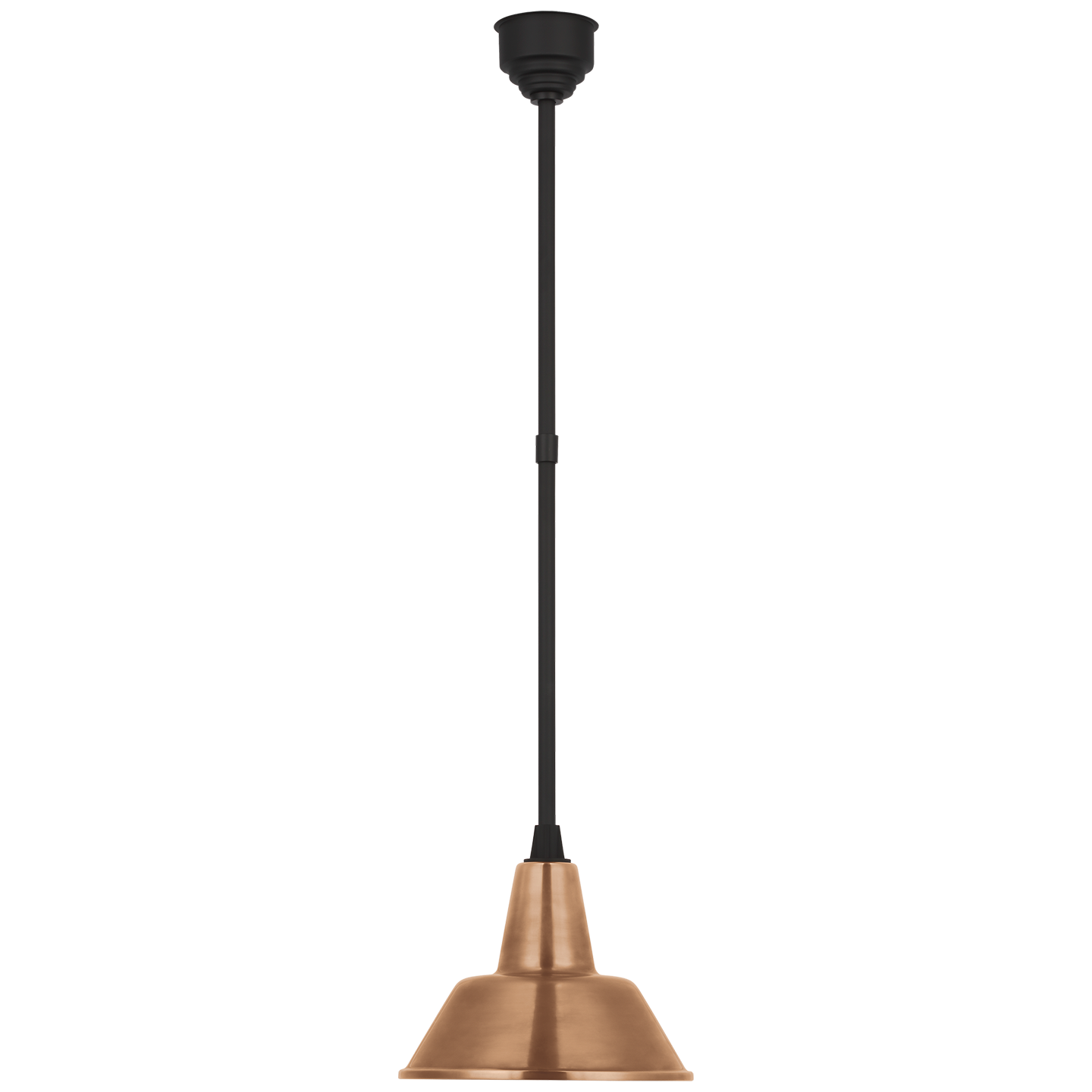 Academy Pendant in Matte Black with 12.5" Soft Copper Bowers Shade
