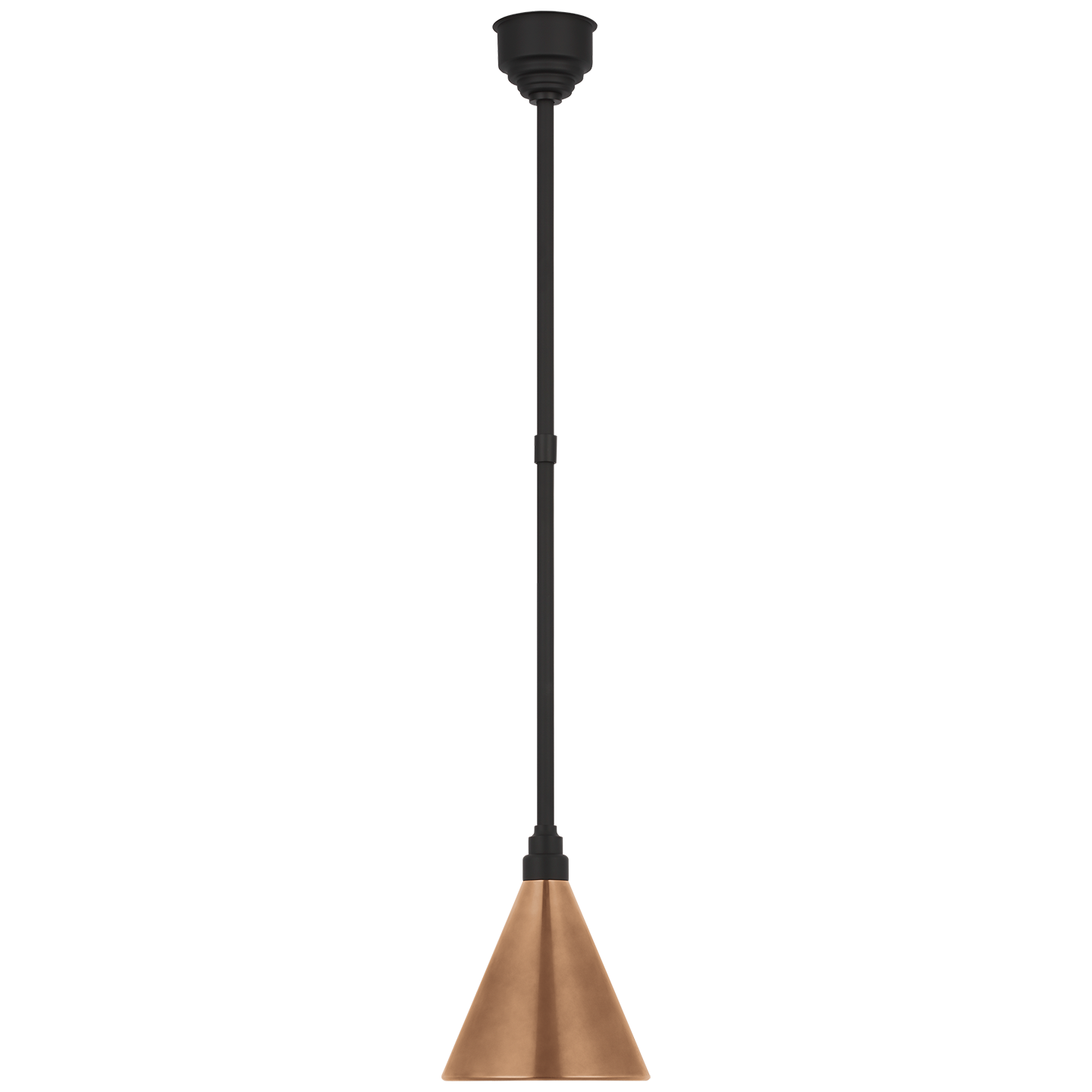 Academy Pendant in Matte Black with 9" Soft Copper Conical Savannah Shade
