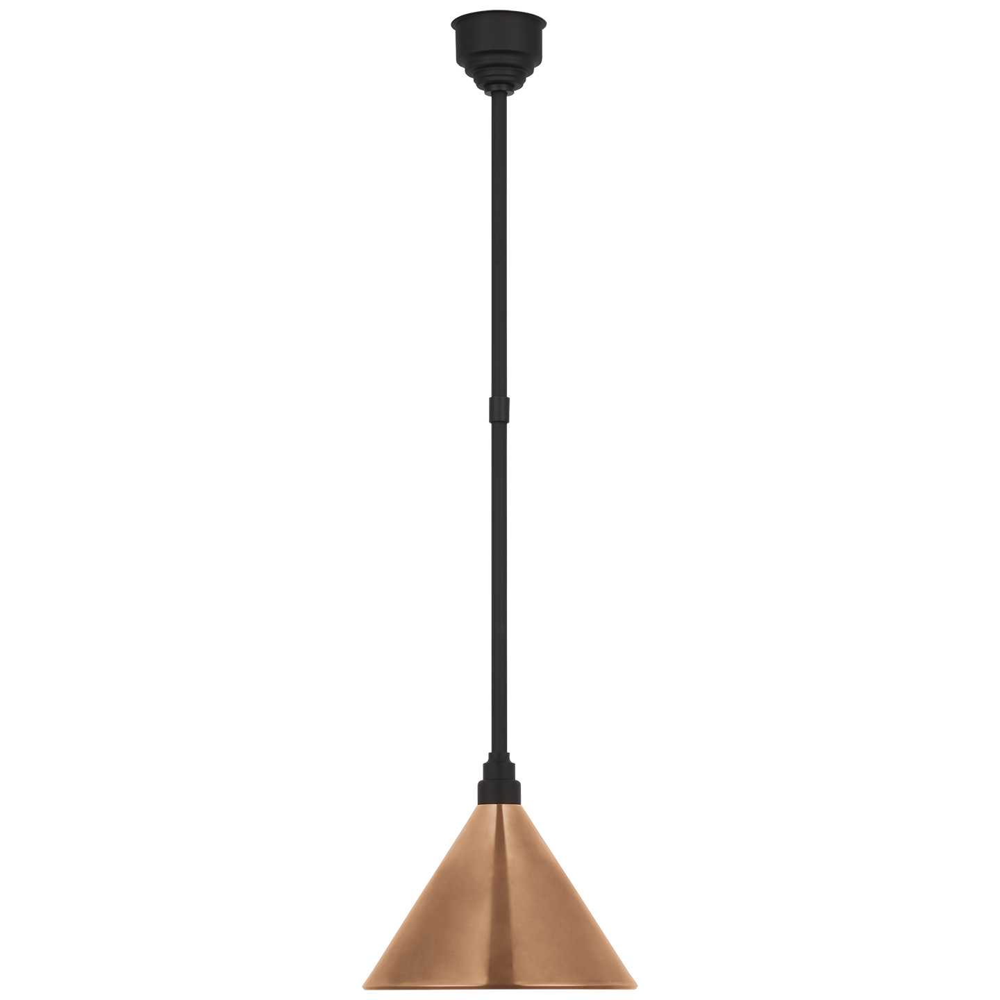 Academy Pendant in Matte Black with 12.5" Soft Copper Conical Savannah Shade