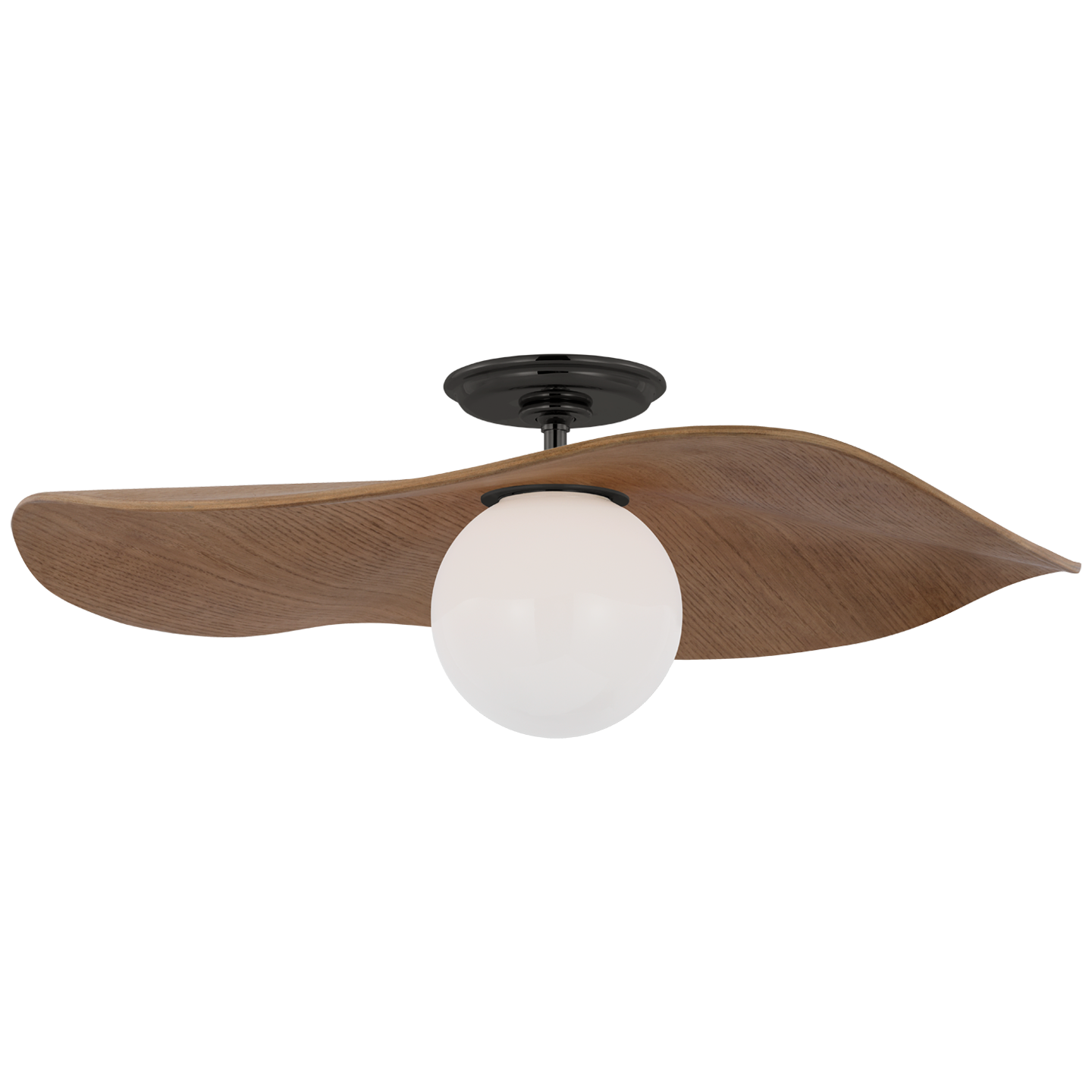 Mahalo 22" Semi-Flush Mount in Bronze and White Glass with Natural Oak Shade