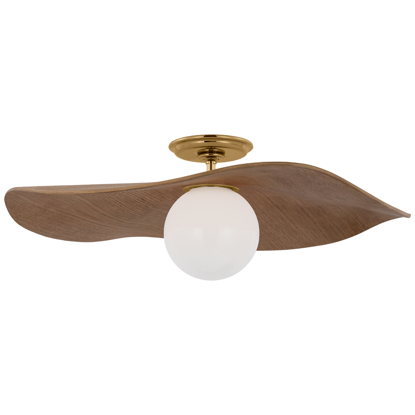 Mahalo 22" Semi-Flush Mount in Hand-Rubbed Antique Brass and White Glass with Natural Oak Shade