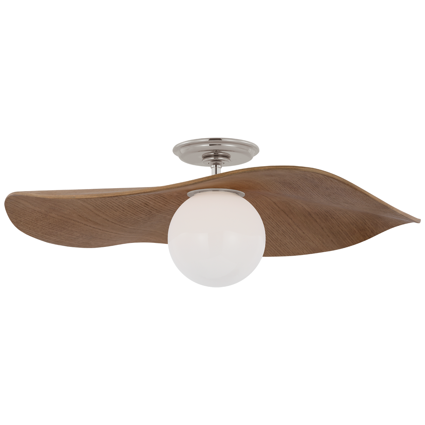 Mahalo 22" Semi-Flush Mount in Polished Nickel and White Glass with Natural Oak Shade