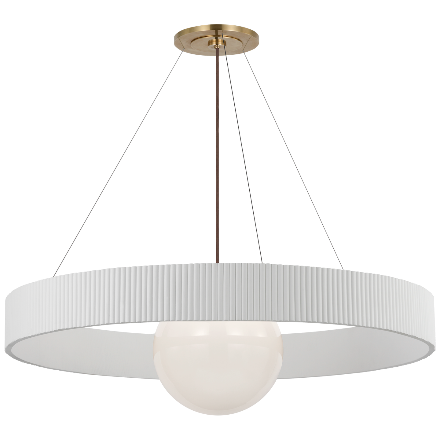 Arena 42" Ring and Globe Chandelier in Hand-Rubbed Antique Brass and Matte White with White Glass Open Box