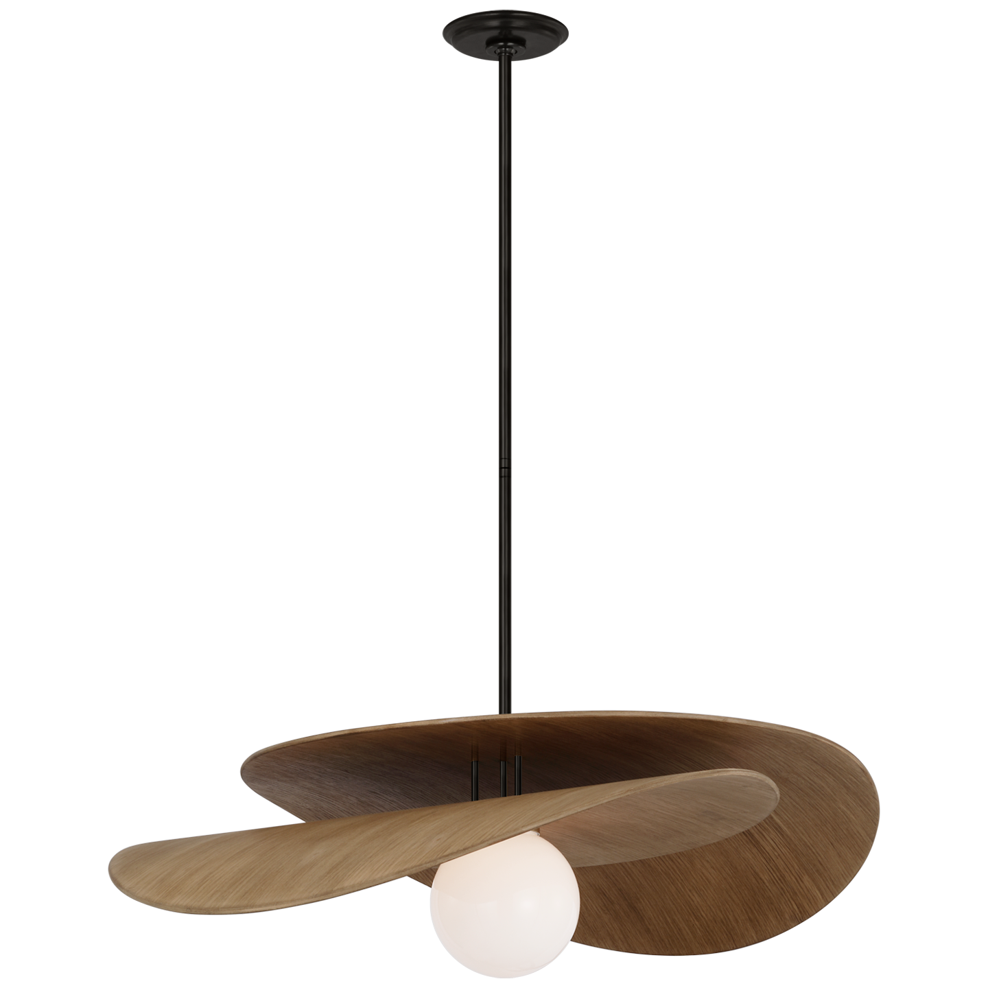 Mahalo 32" Tiered Pendant in Bronze and Natural Oak with White Glass Open Box