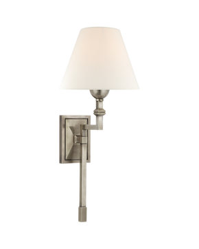 Jane Medium Single Tail Sconce in Antique Nickel with Linen Shade