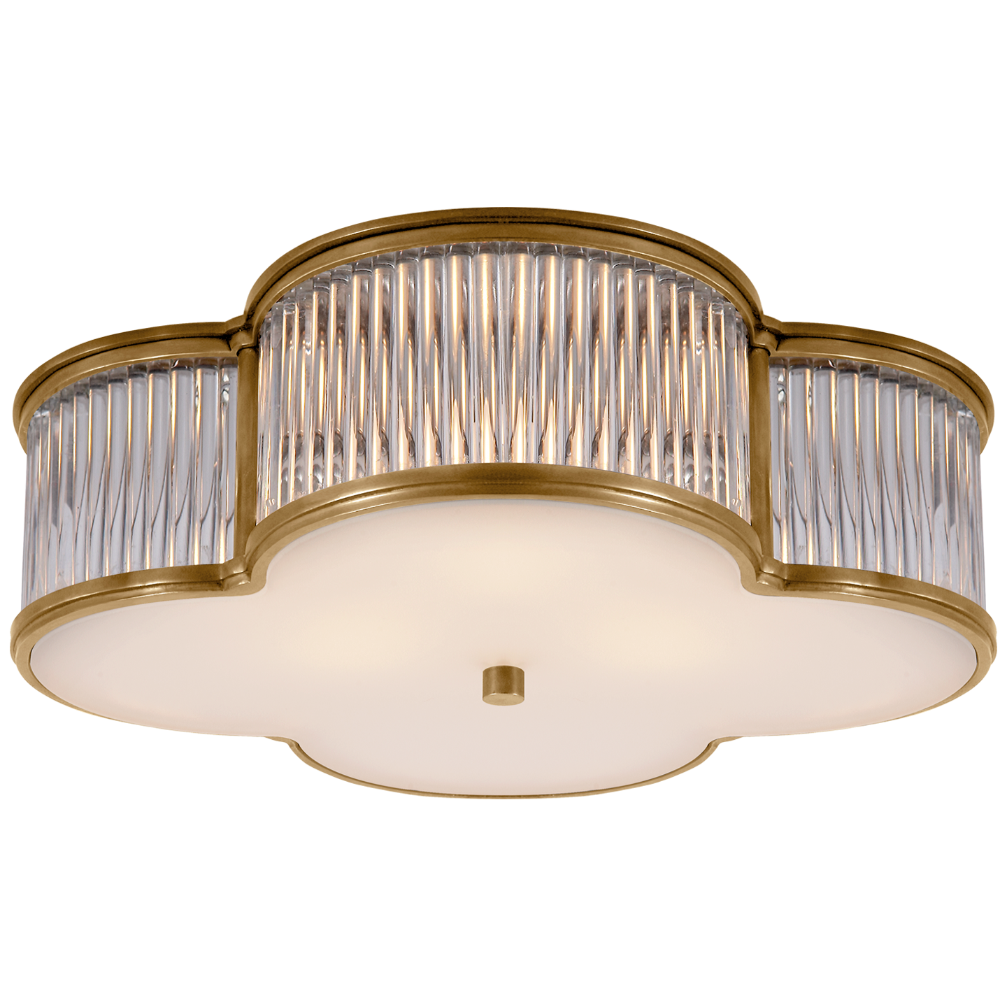 Basil 17" Flush Mount in Natural Brass and Clear Glass Rods with Frosted Glass