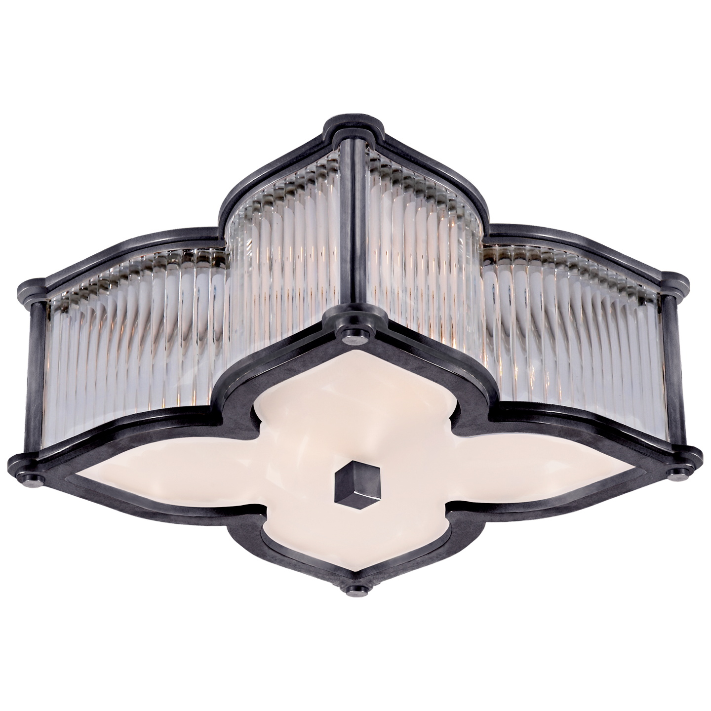 Lana Small Flush Mount in Gun Metal and Clear Glass Rods with Frosted Glass