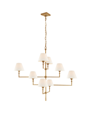 Jane Large Offset Chandelier in Hand-Rubbed Antique Brass with Linen Shades